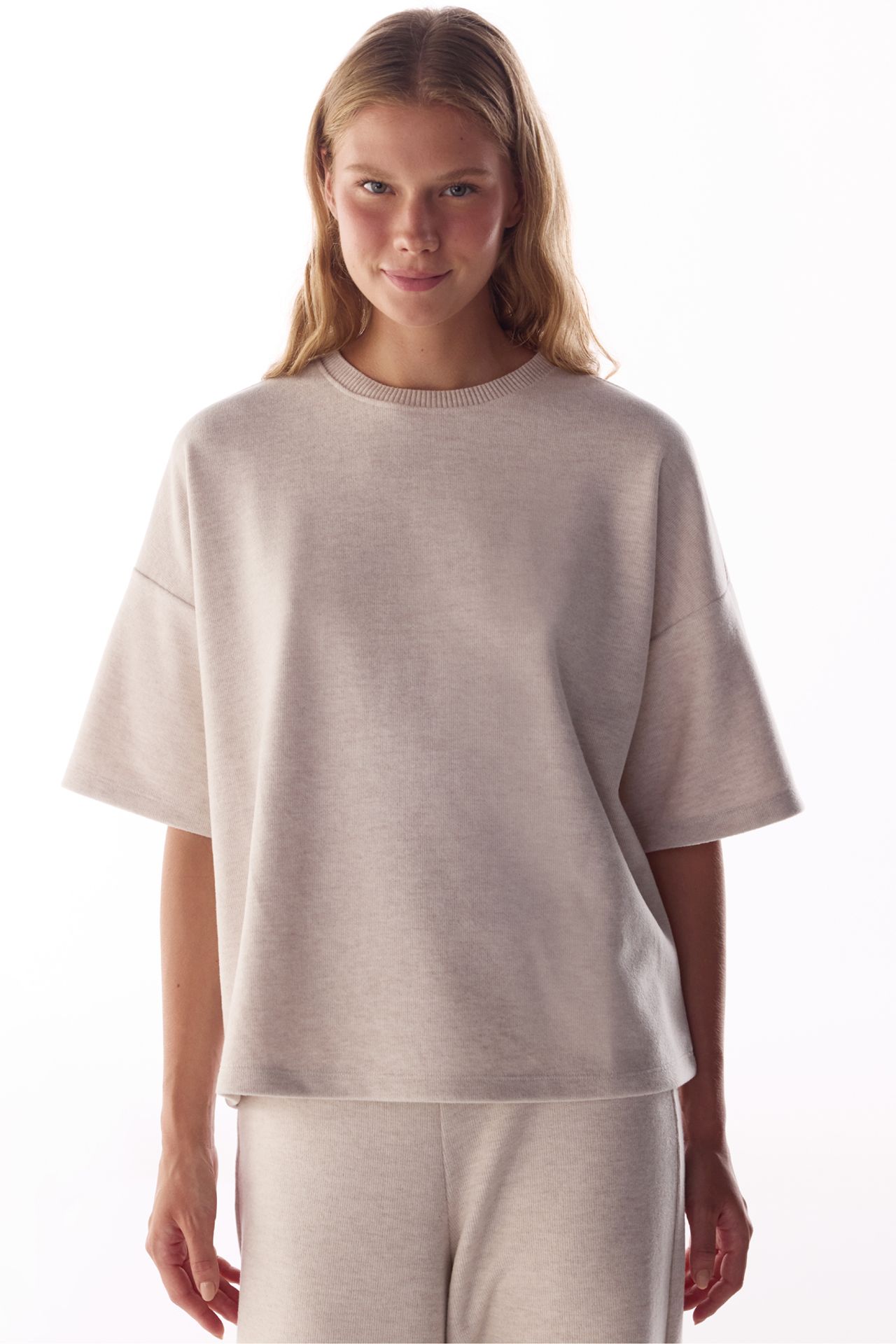PENTI Melange Warm Short Sleeve Oversize Blouse 1