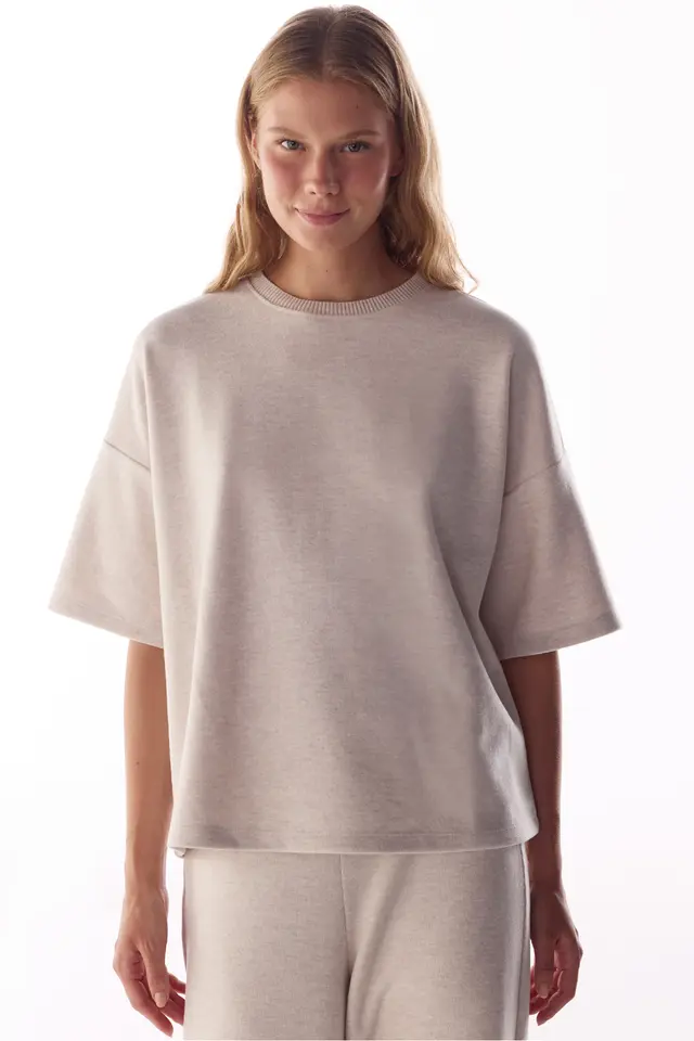 PENTI Melange Warm Short Sleeve Oversize Blouse