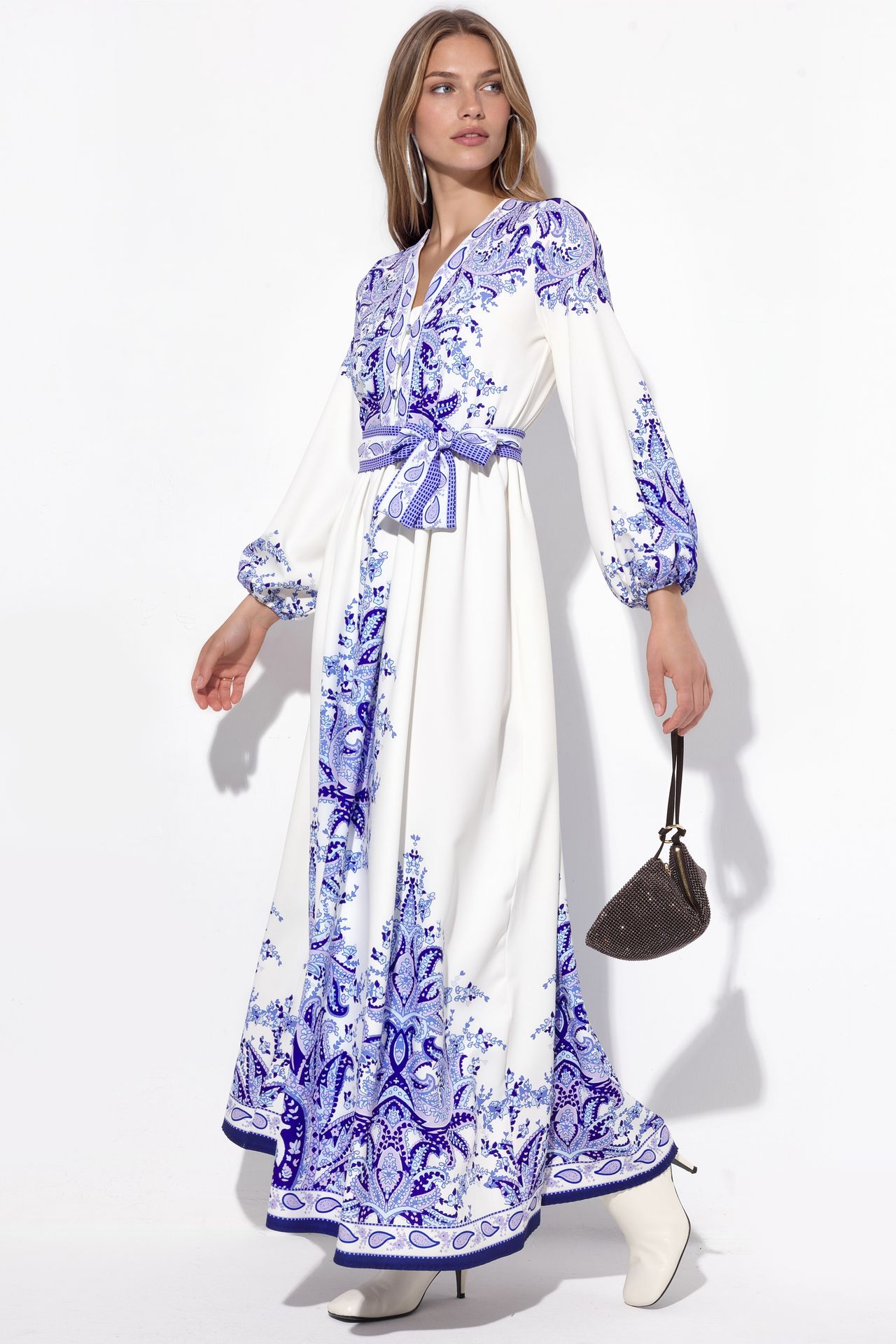 MSN Paisley A-line Maxi Dress With Tie Belt 2