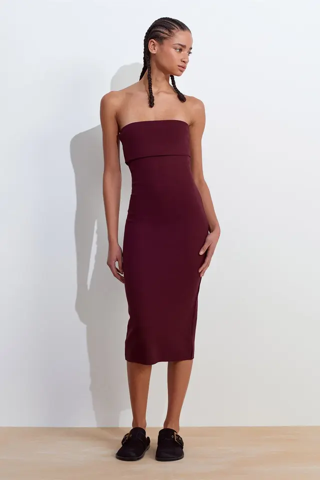 DILVIN Strapless Bodycon Midi Dress