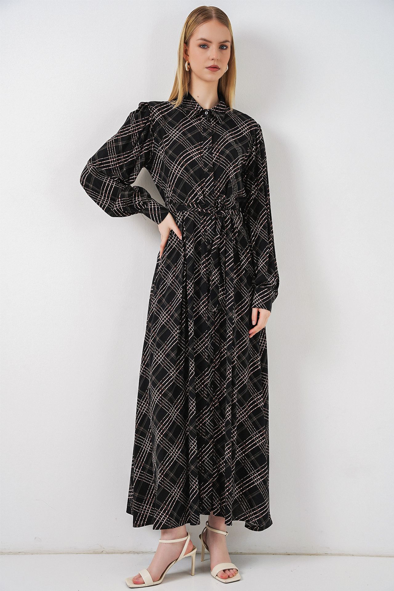BDART Plaid Midi Shirt Dress with Button Closure 1