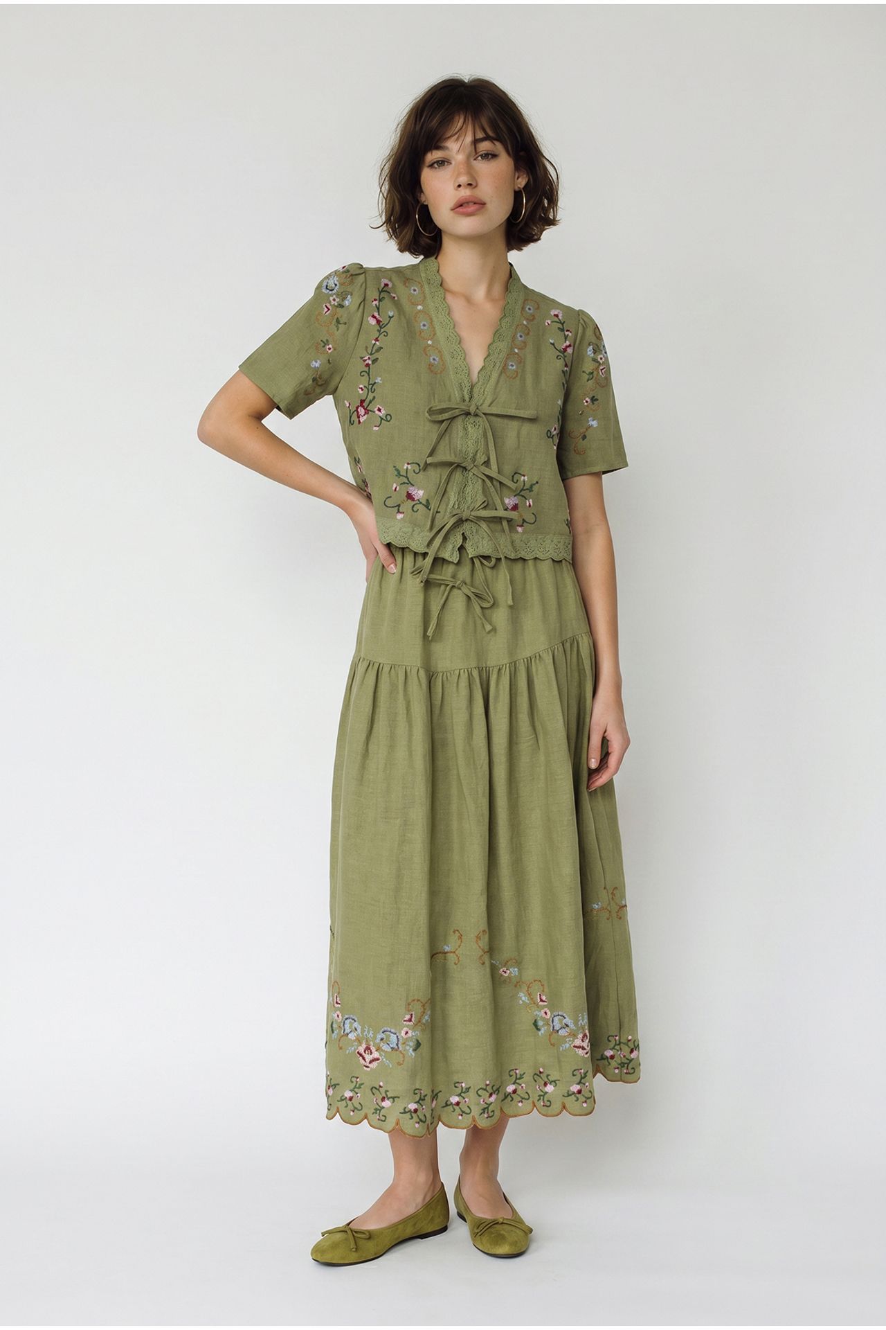 LUCCI Embroidered V-Neck Midi Dress 2