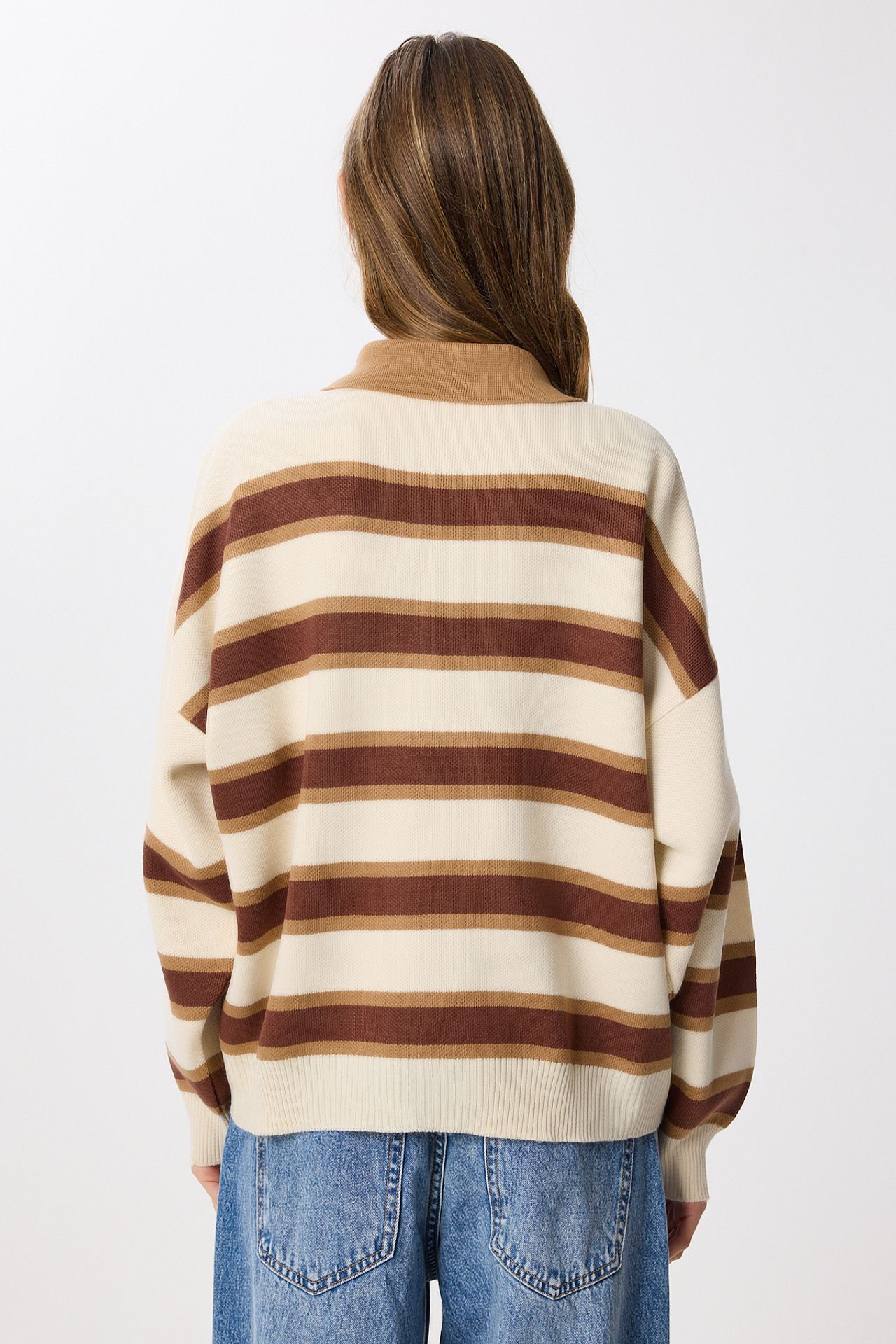 ISTANBUL Striped Sweater with Polo Collar 6