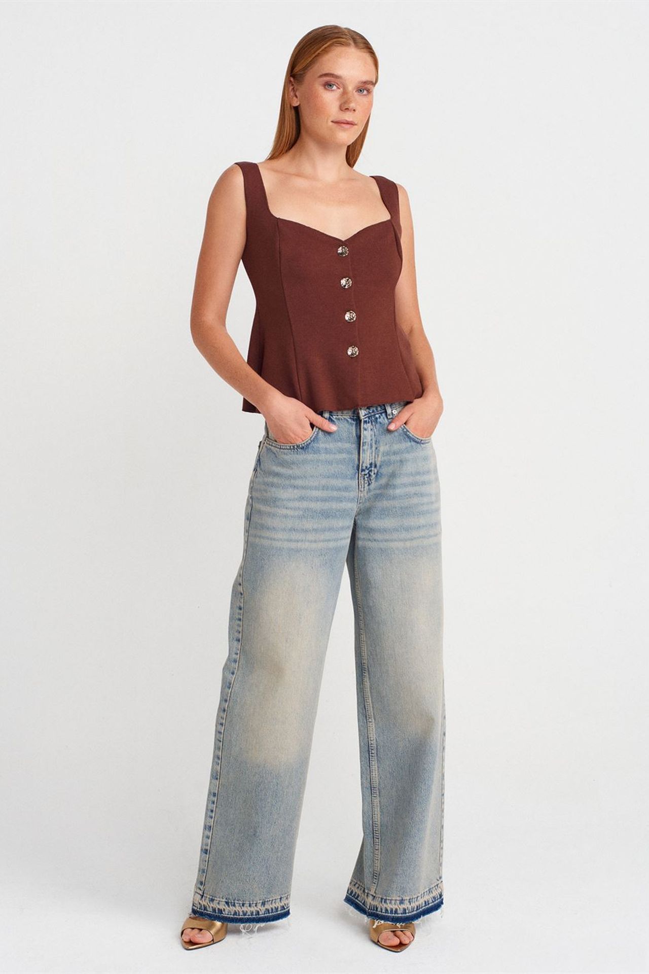DILVIN Dar Kesim Kolsuz Peplum Bluz 4