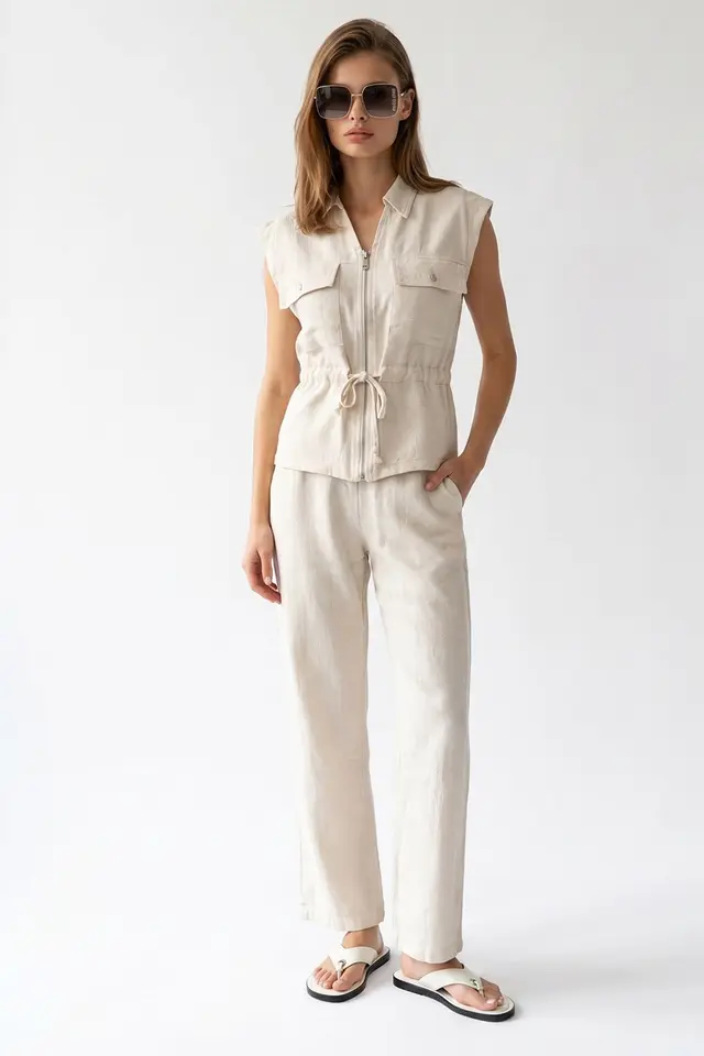 MIXRAY Cotton Sleeveless Vest And Wide-Leg Trousers Set