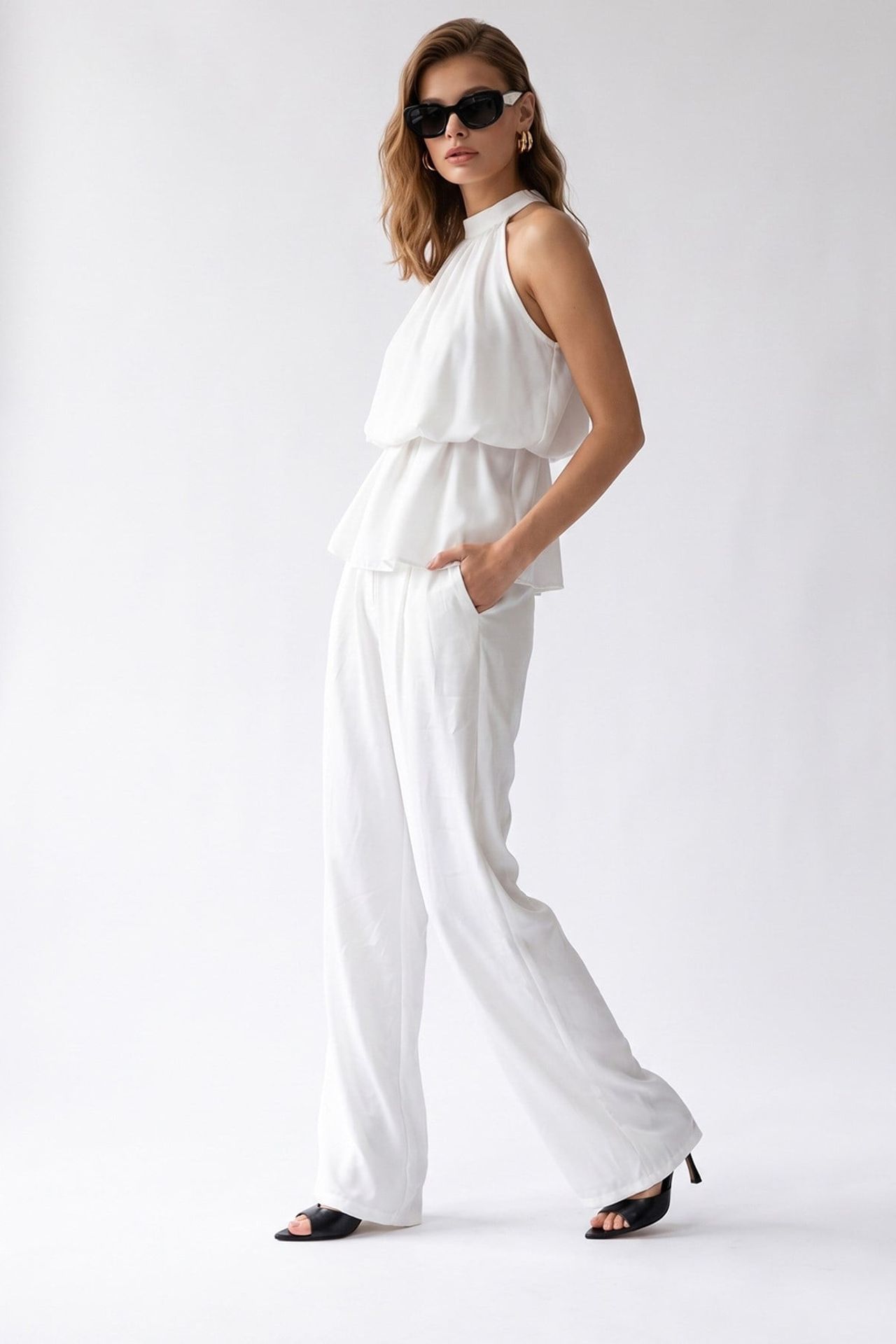 MIXRAY Halter Blouse And Wide-leg Pants Set 3