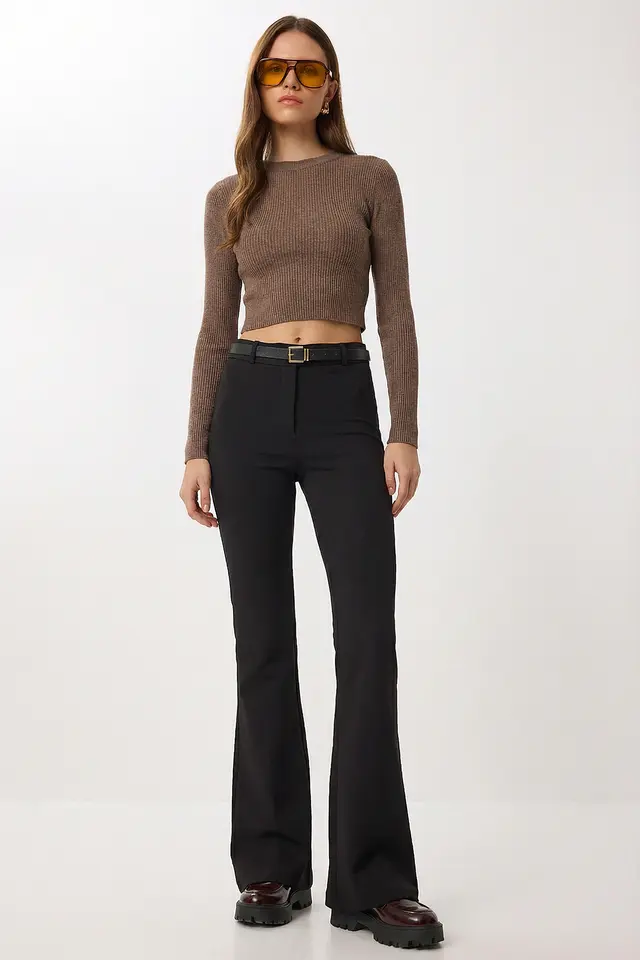 ISTANBUL High Waist Flare Leg Pants with Belt