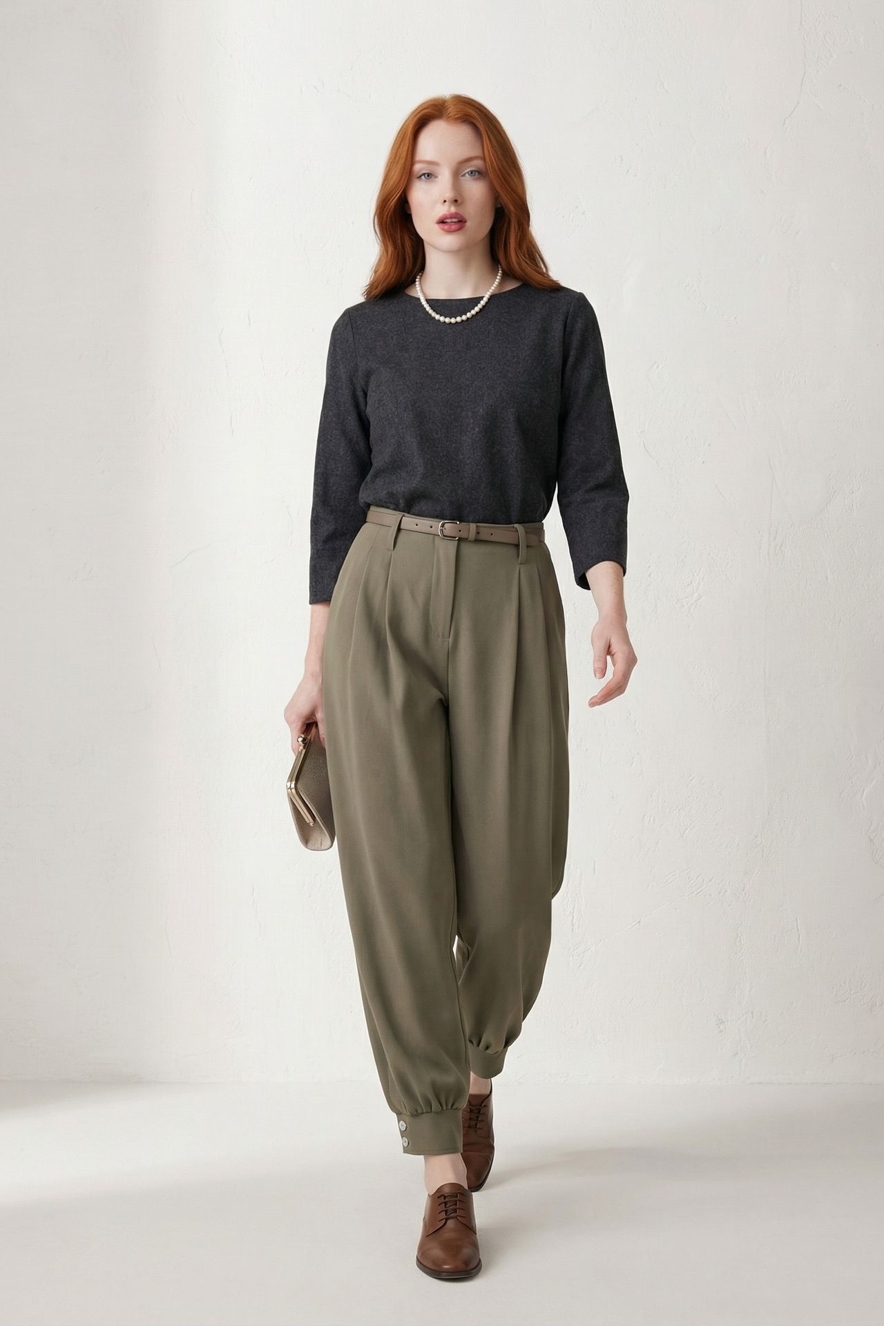 MY FASHION Belted Buttoned Leg Tailored Trousers 1