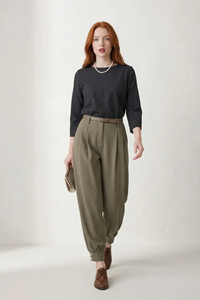 MY FASHION Belted Buttoned Leg Tailored Trousers