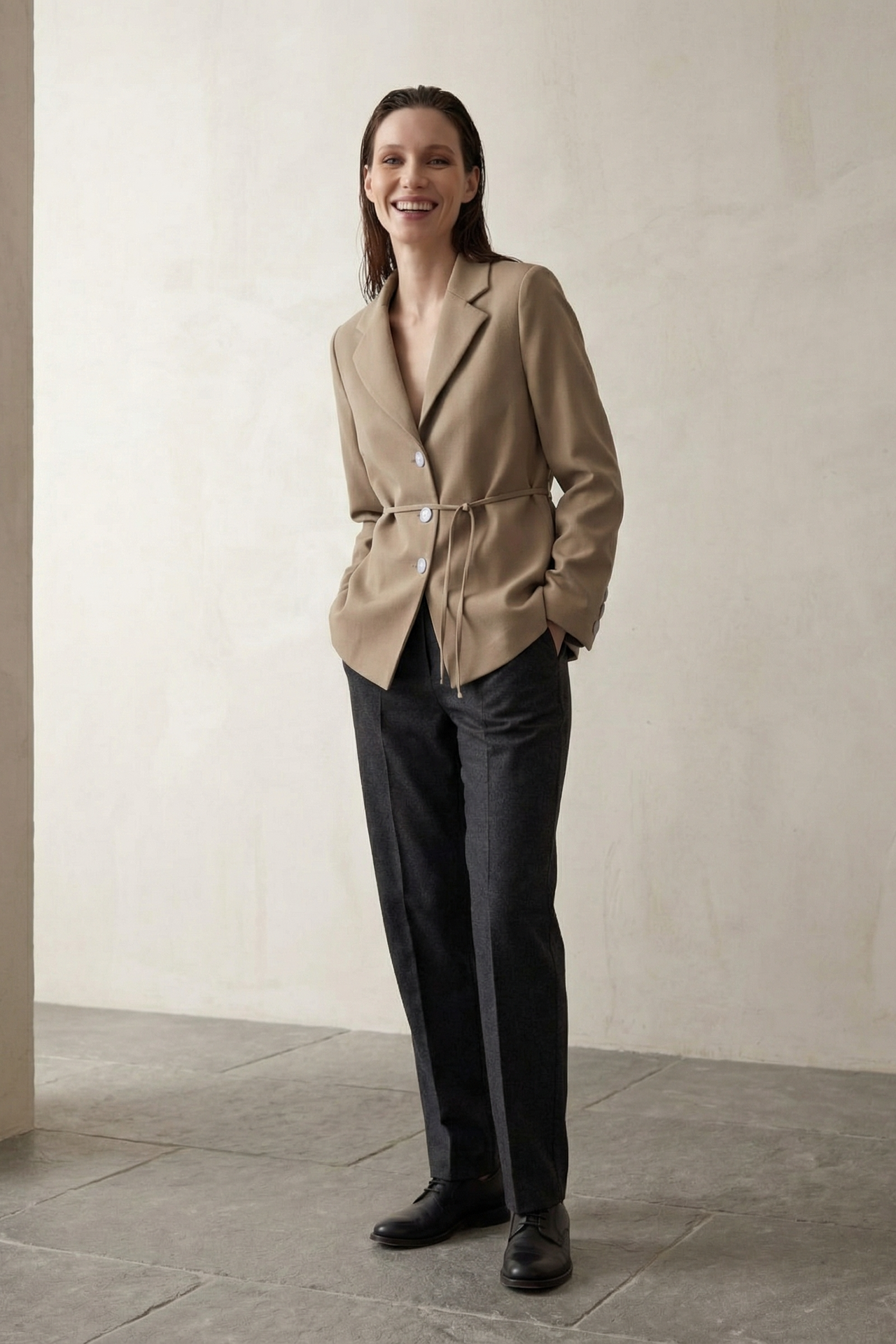 MY FASHION Tie Detail Crepe Blazer Jacket 3