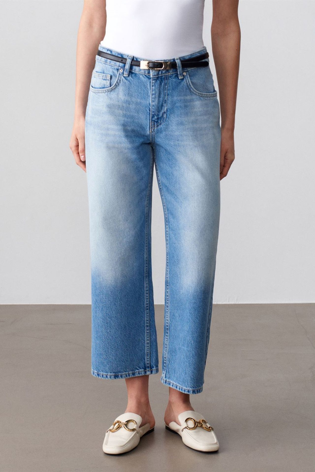DILVIN Low-Waist Wide-Leg Capri Jeans