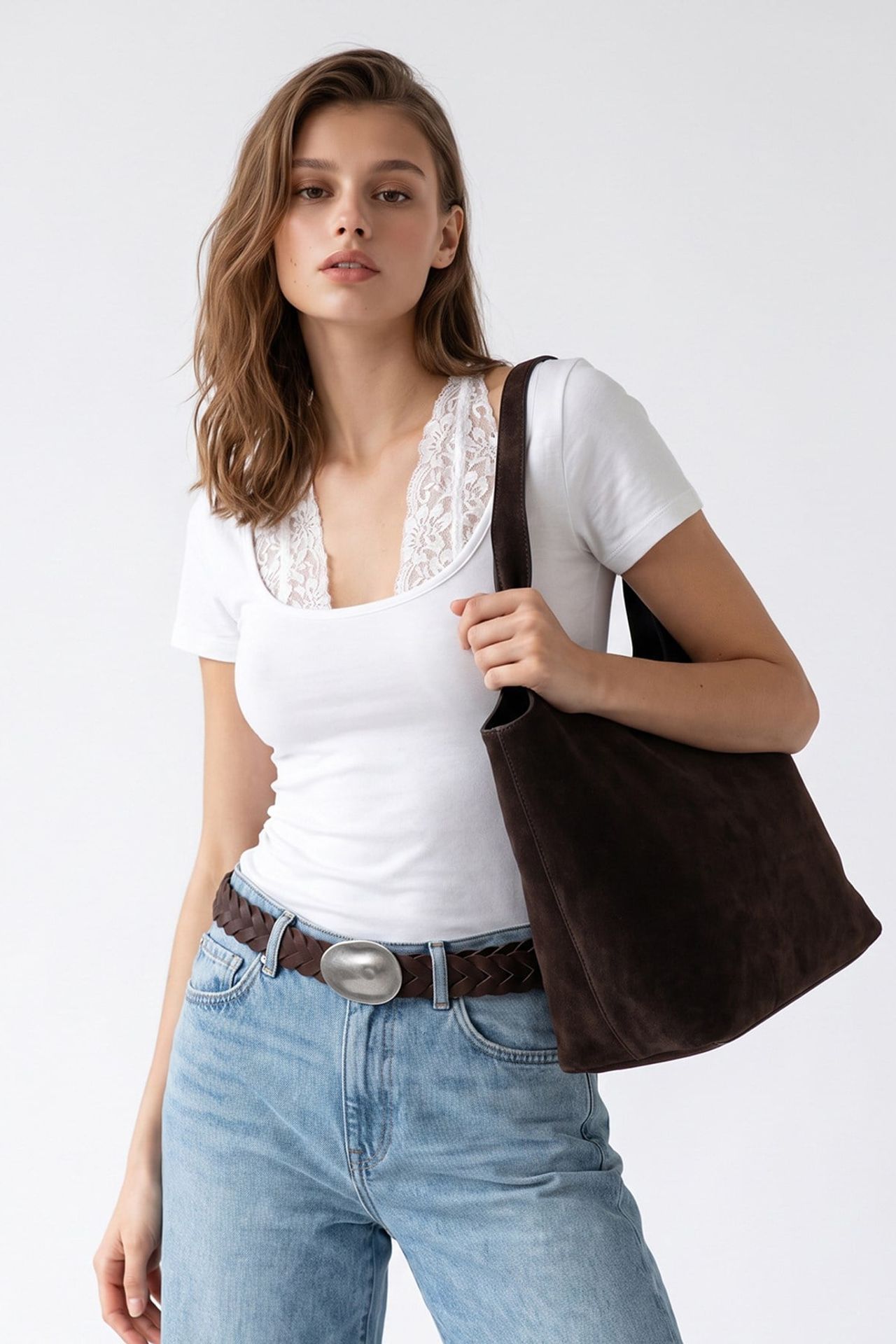 MIXRAY Lace Viscose U-Neck Slim Fit Blouse 3