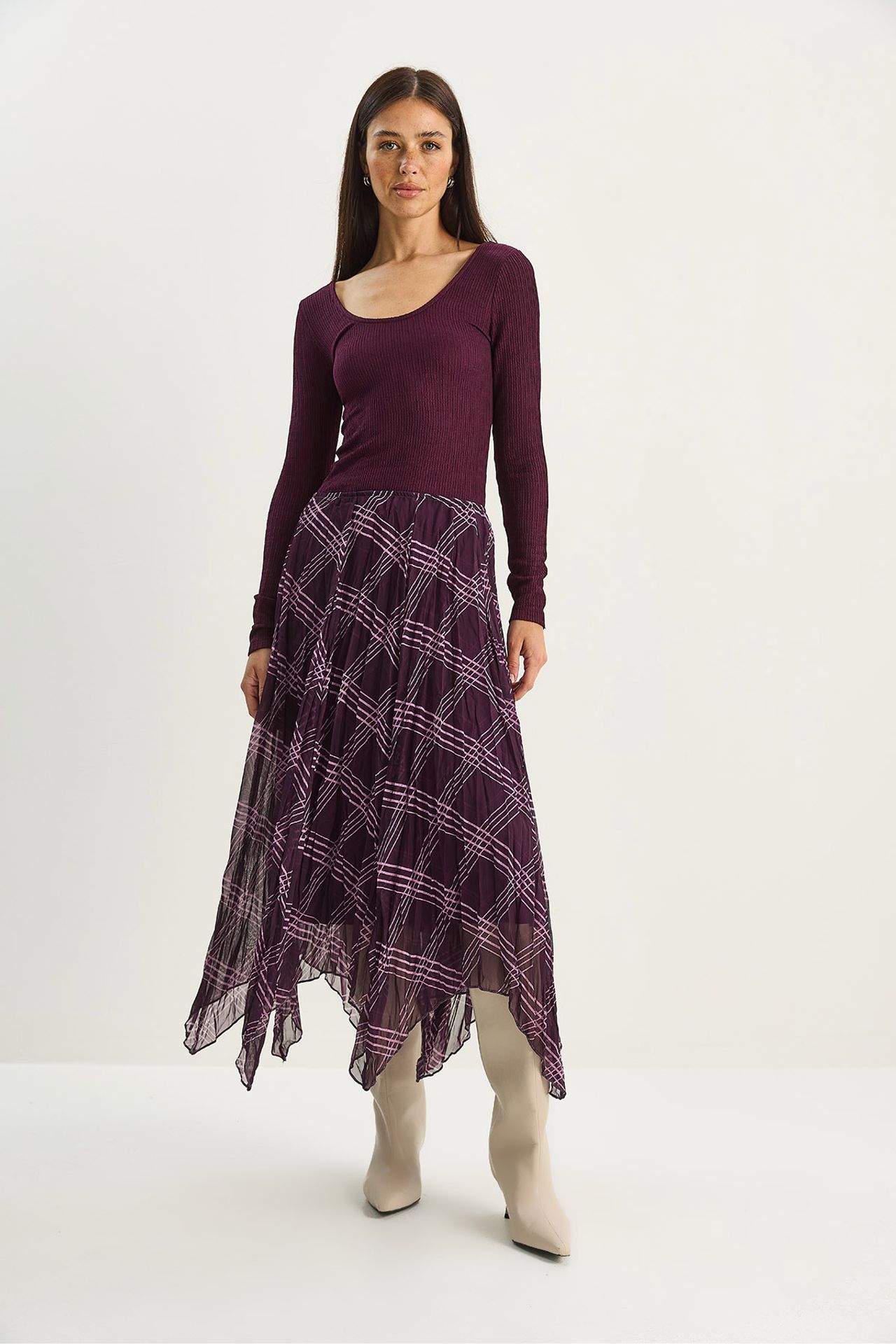 LUCCI Lined Checkered Midi Skirt 5
