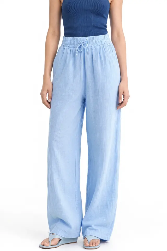 Mixray High Waist Textured Muslin Fabric Pants