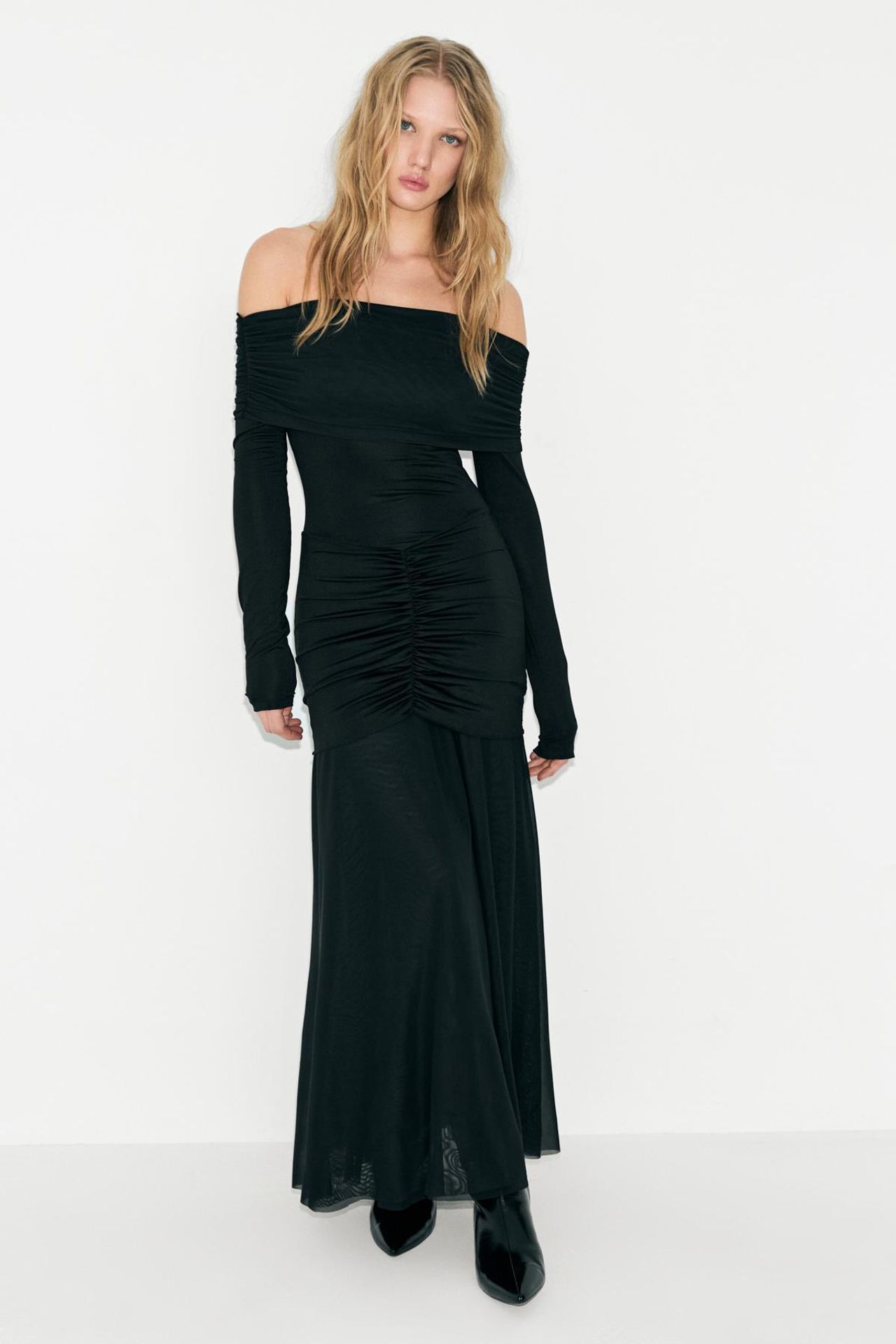 GRIMELANGE Boat Neck Shirred Bodycon Maxi Dress 4