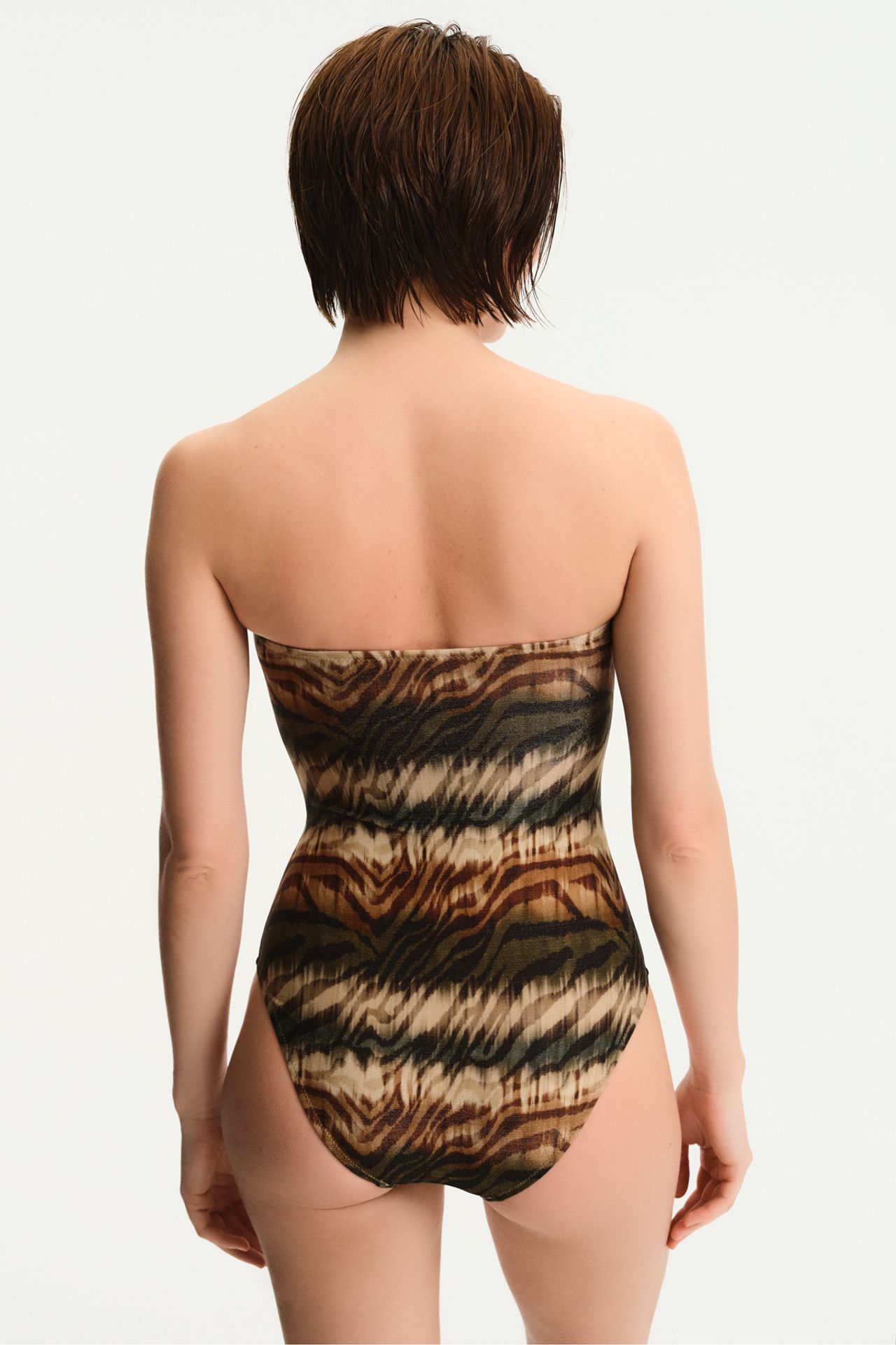 PENTI Cesira Strapless Zebra Pattern Shimmer Swimsuit 4