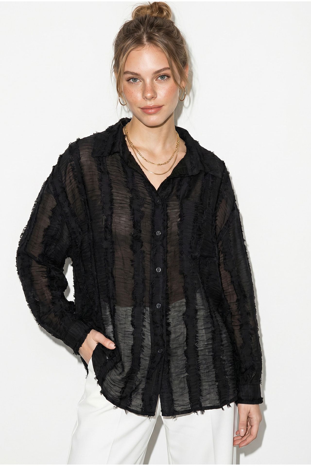 LUCCI Oversized Striped Woven Shirt 2