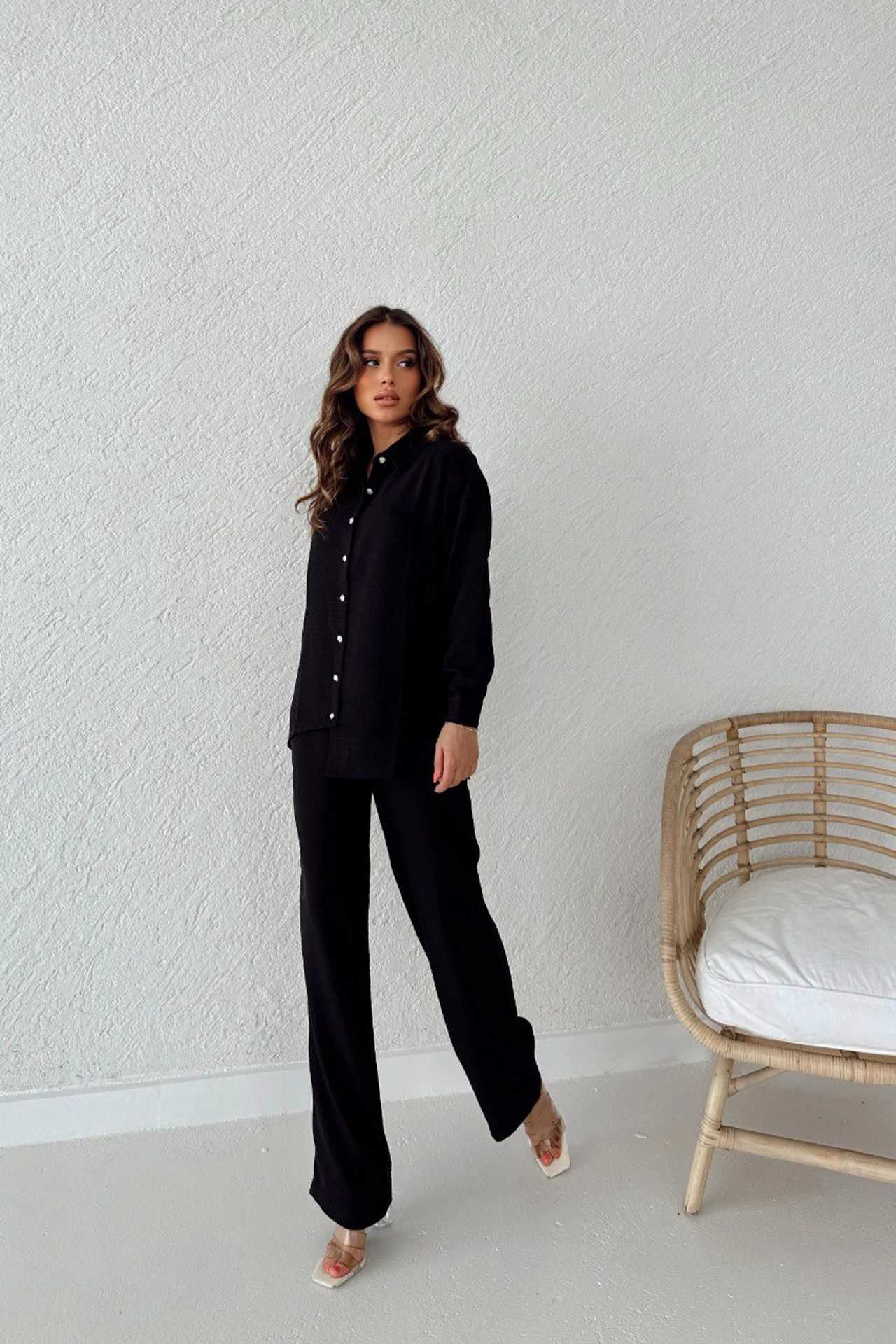 MY FASHION Long Sleeve Button-Up Shirt with Shirt Collar 3