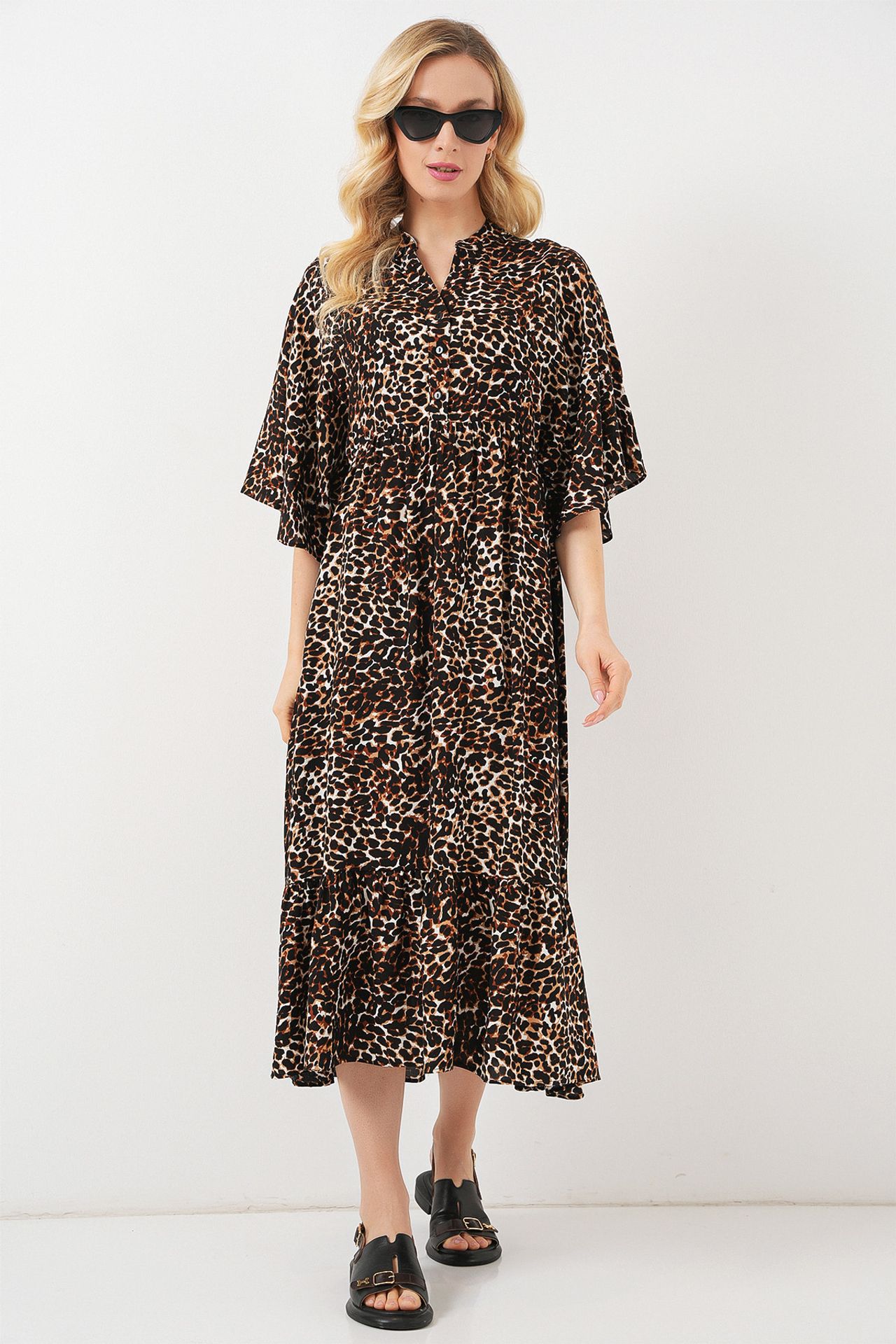 BDART Printed V-Neck Midi Dress with Three Quarter Sleeves 4
