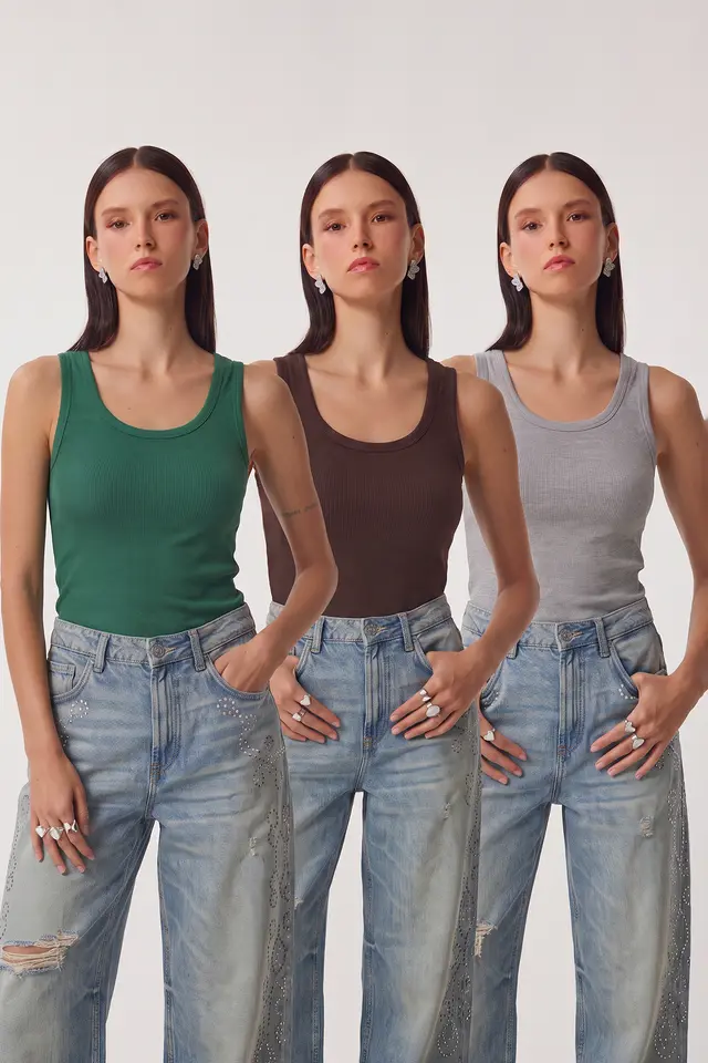 ISTANBUL 3-Pack Ribbed Cotton Cami Tops