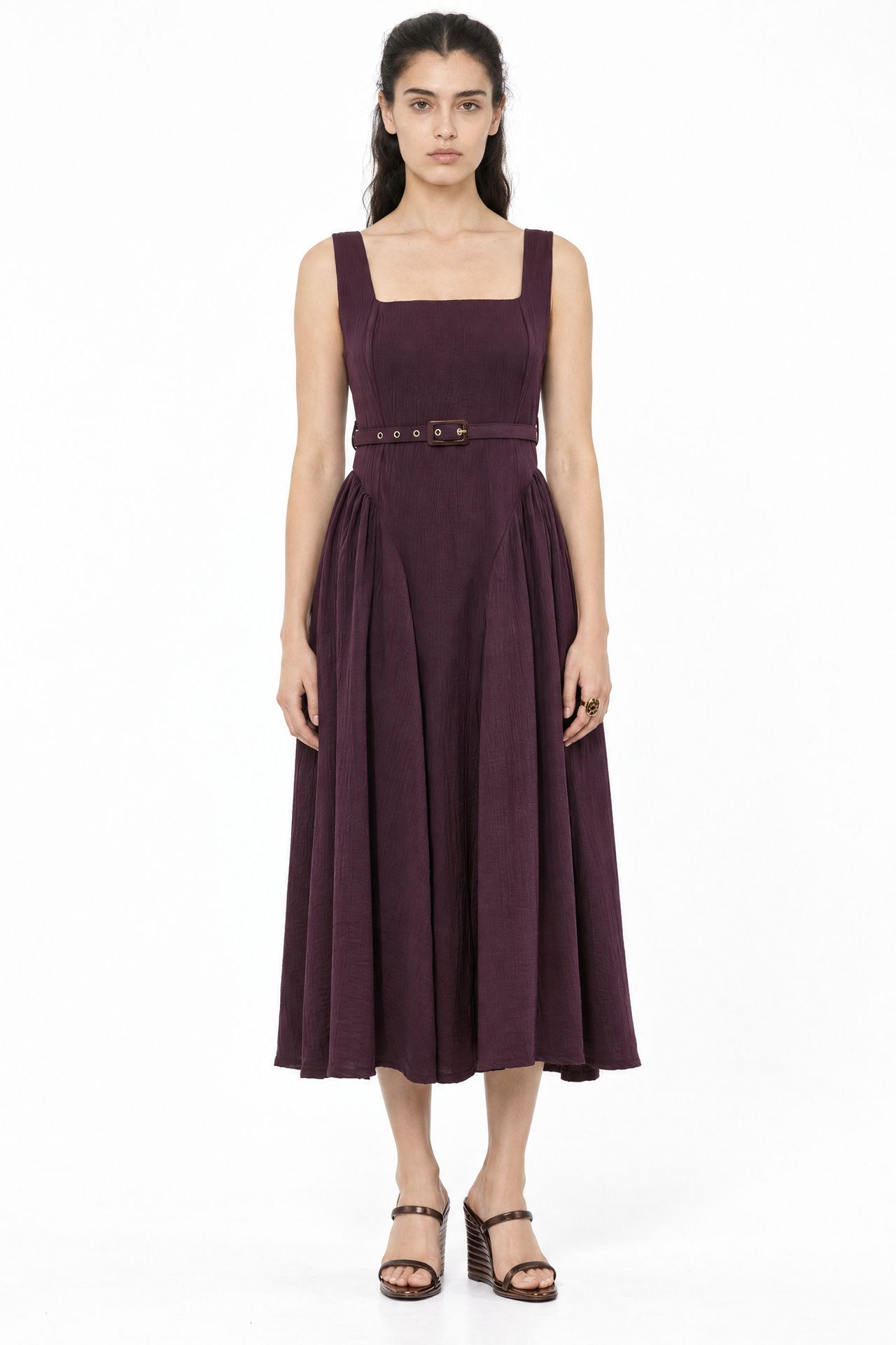 BUSEM Square Collar Belted Midi Dress 4