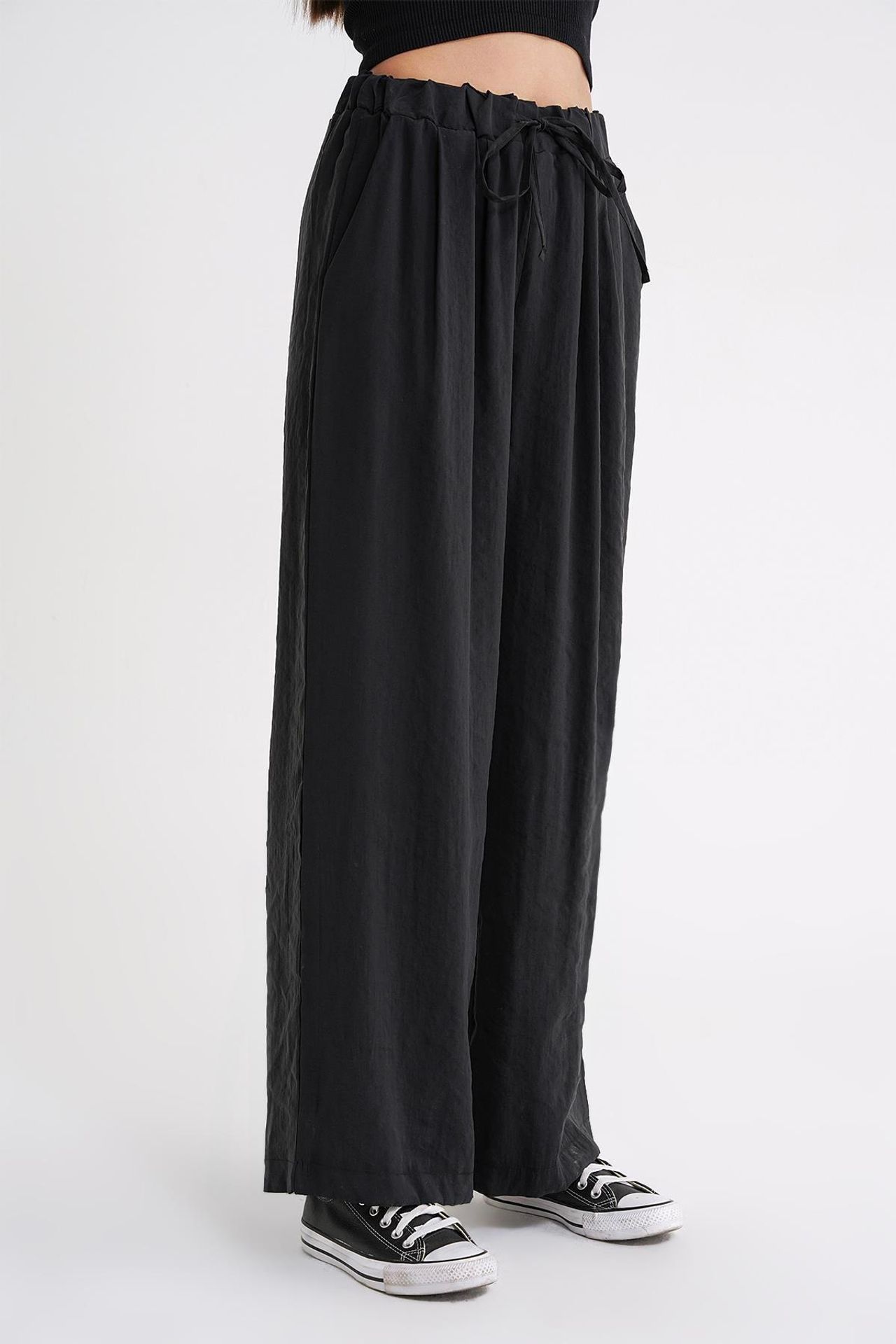 Mixray High Waist Modal Pleated Palazzo Pants with Drawstring 4