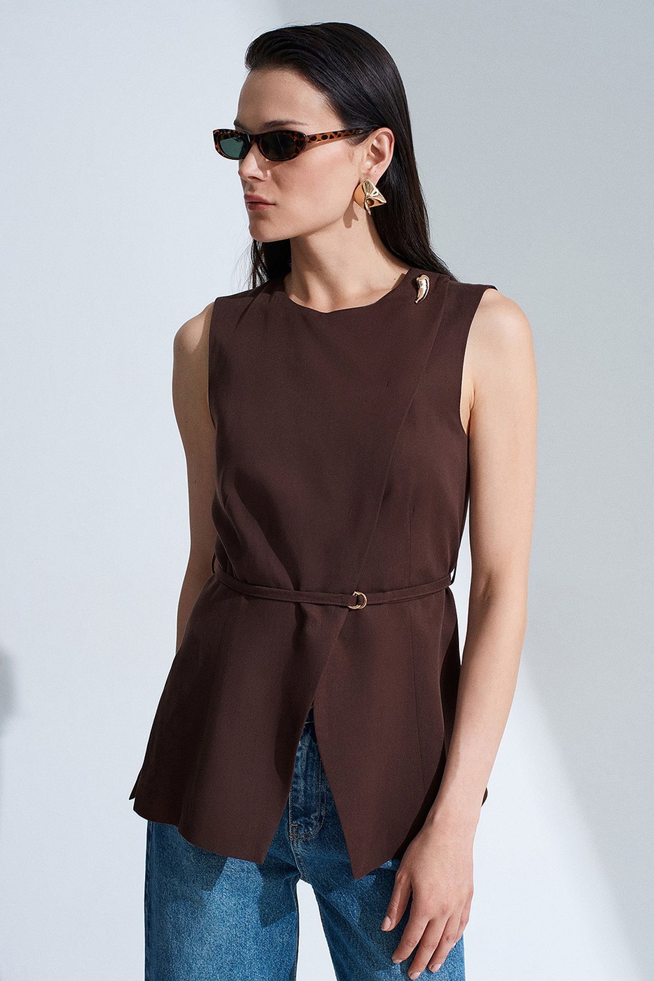DILVIN Women's Tencel Poplin Belted Waistcoat 3