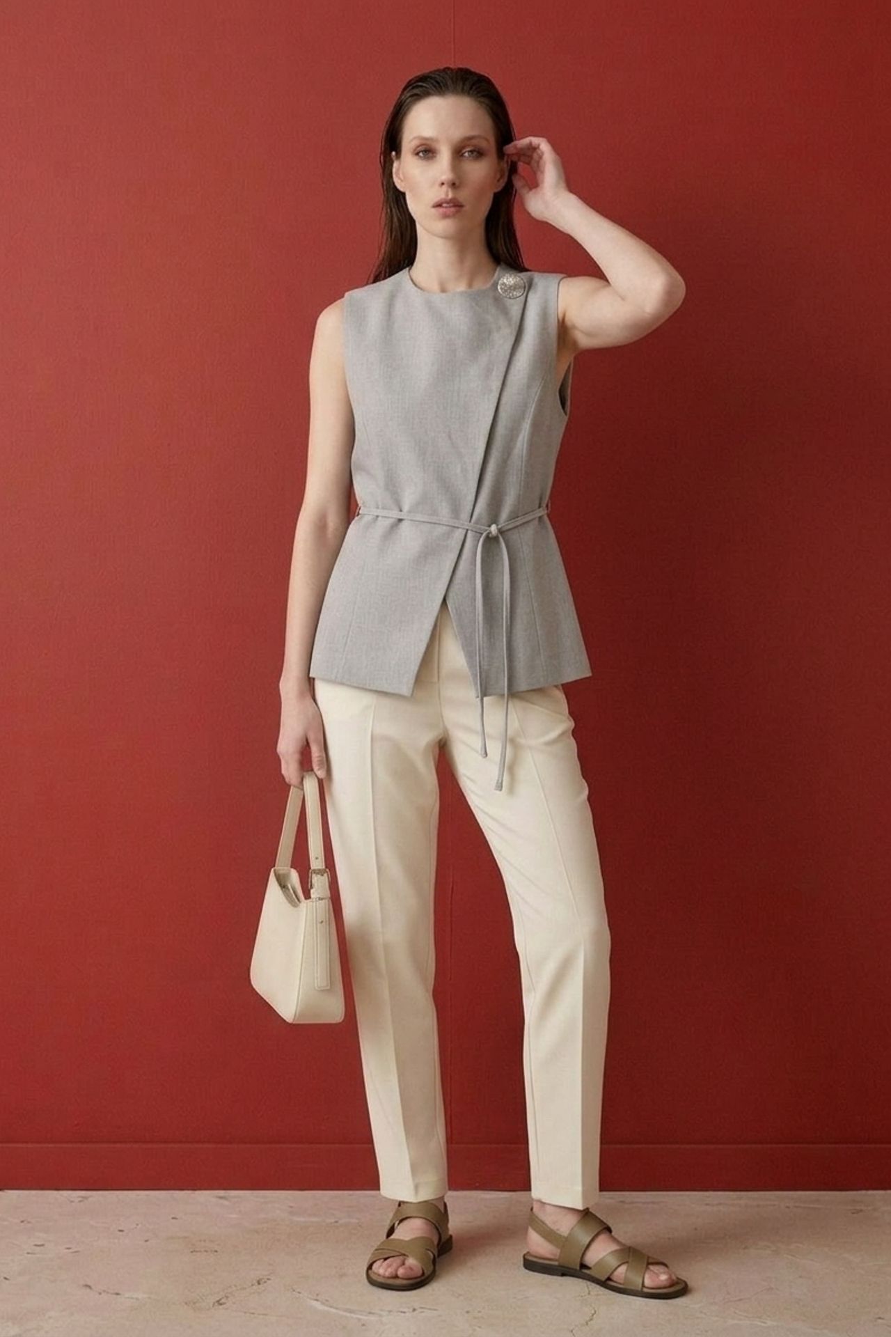 MY FASHION Belted crepe waistcoat 3