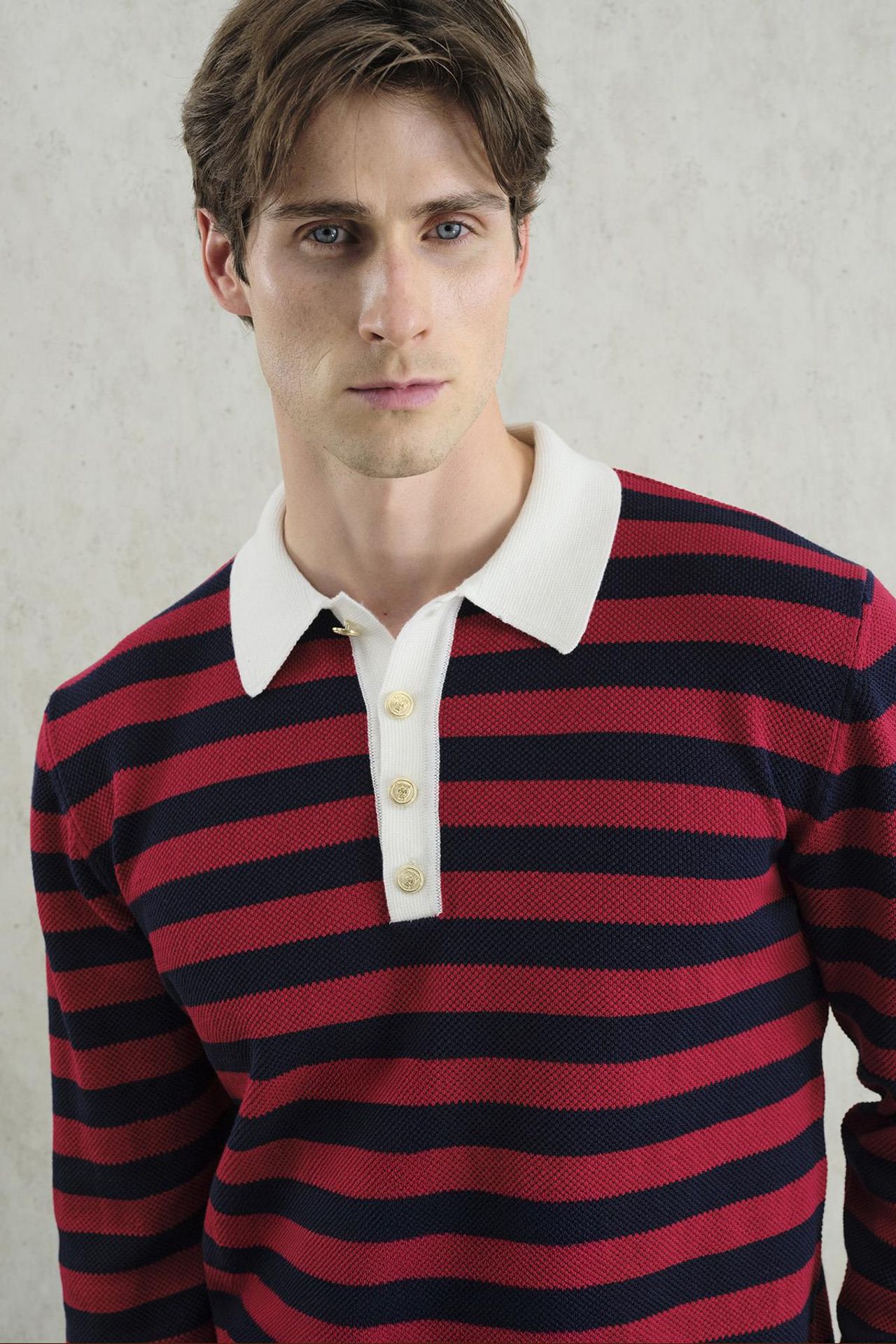 GIESTO Striped Ribbed Knitwear Sweater with Polo Collar 3