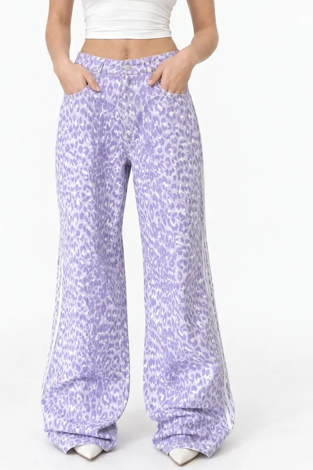 SQUALO High Waist Wide Leg Leopard Trousers