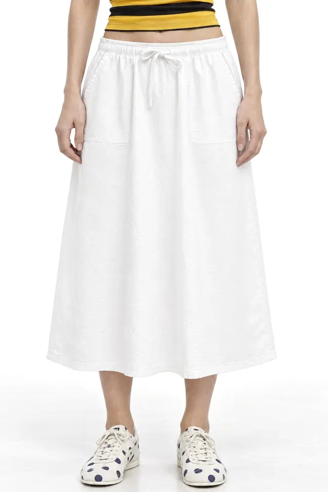 Mixray High-Waisted Poplin Skirt with Drawstring Detail