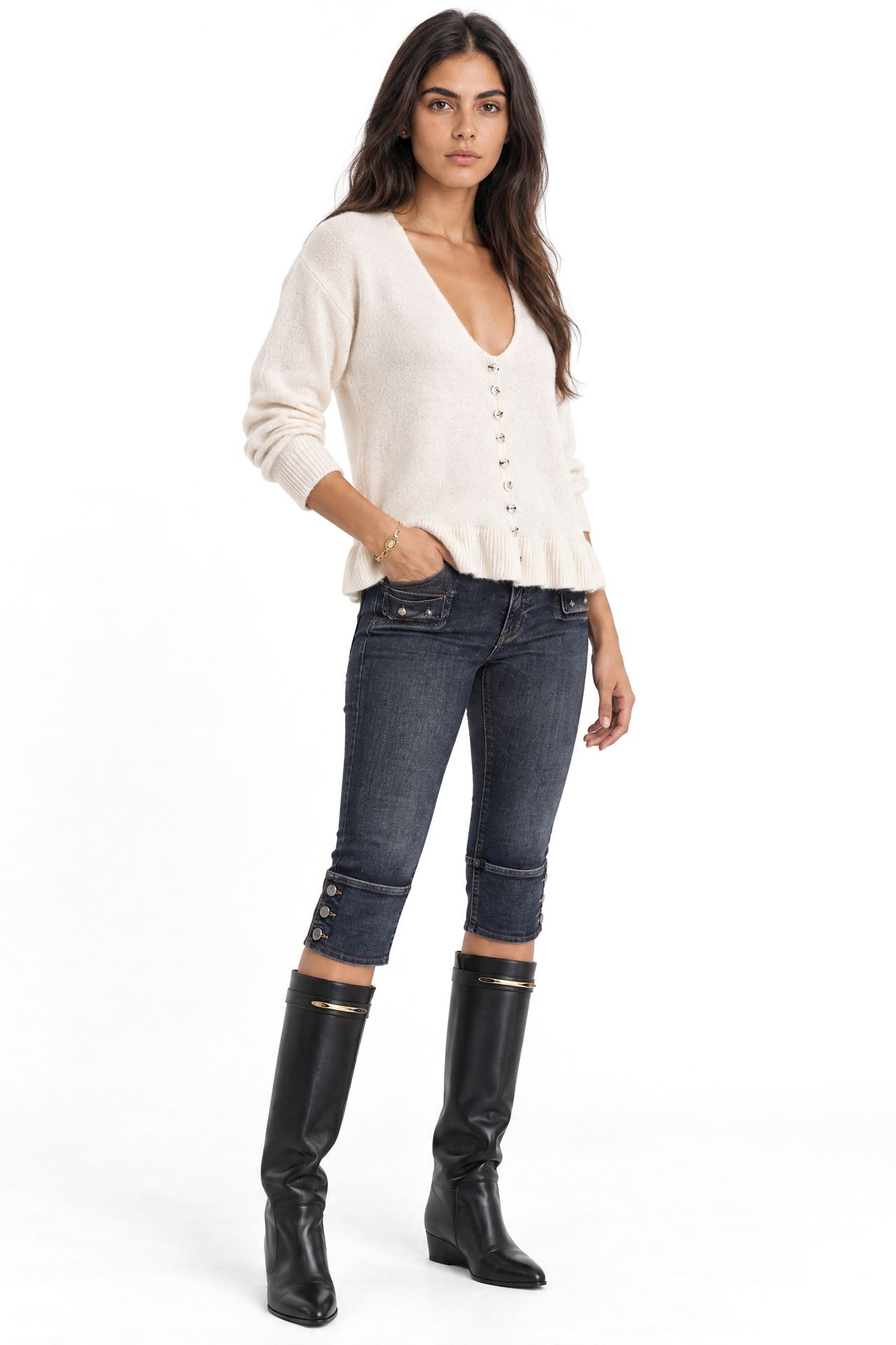 Mixray Lightweight V-Neck Knit Top with Button Detail 2