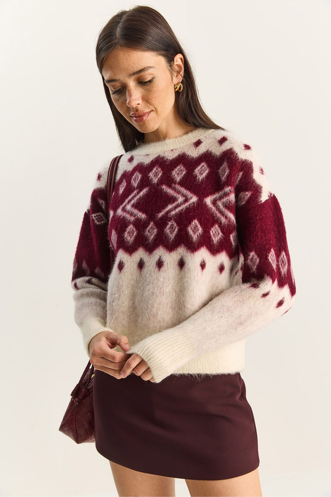 LUCCI Ethnic Pattern Thick Knit Sweater with Crew Neck 4