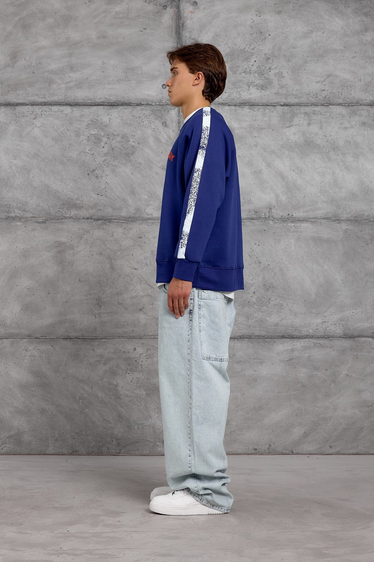 NOMARC Baskılı Çizgili Bisiklet Yaka Sweatshirt 2