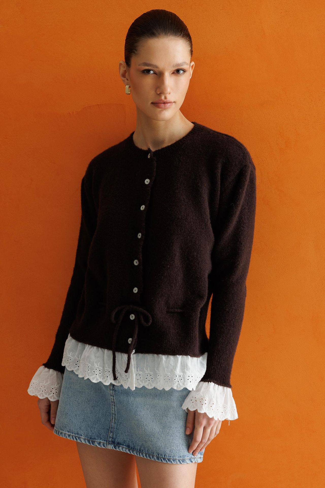 MIXRAY Women's Crew Neck Button Cardigan 3