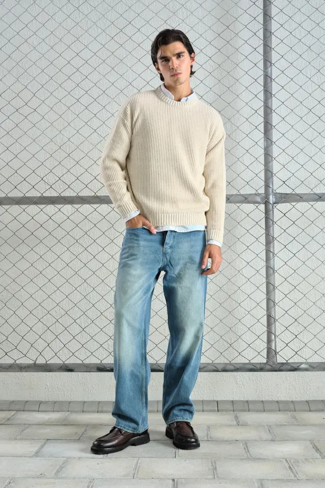 GIESTO Thick Ribbed Knitwear Crew Neck Sweater