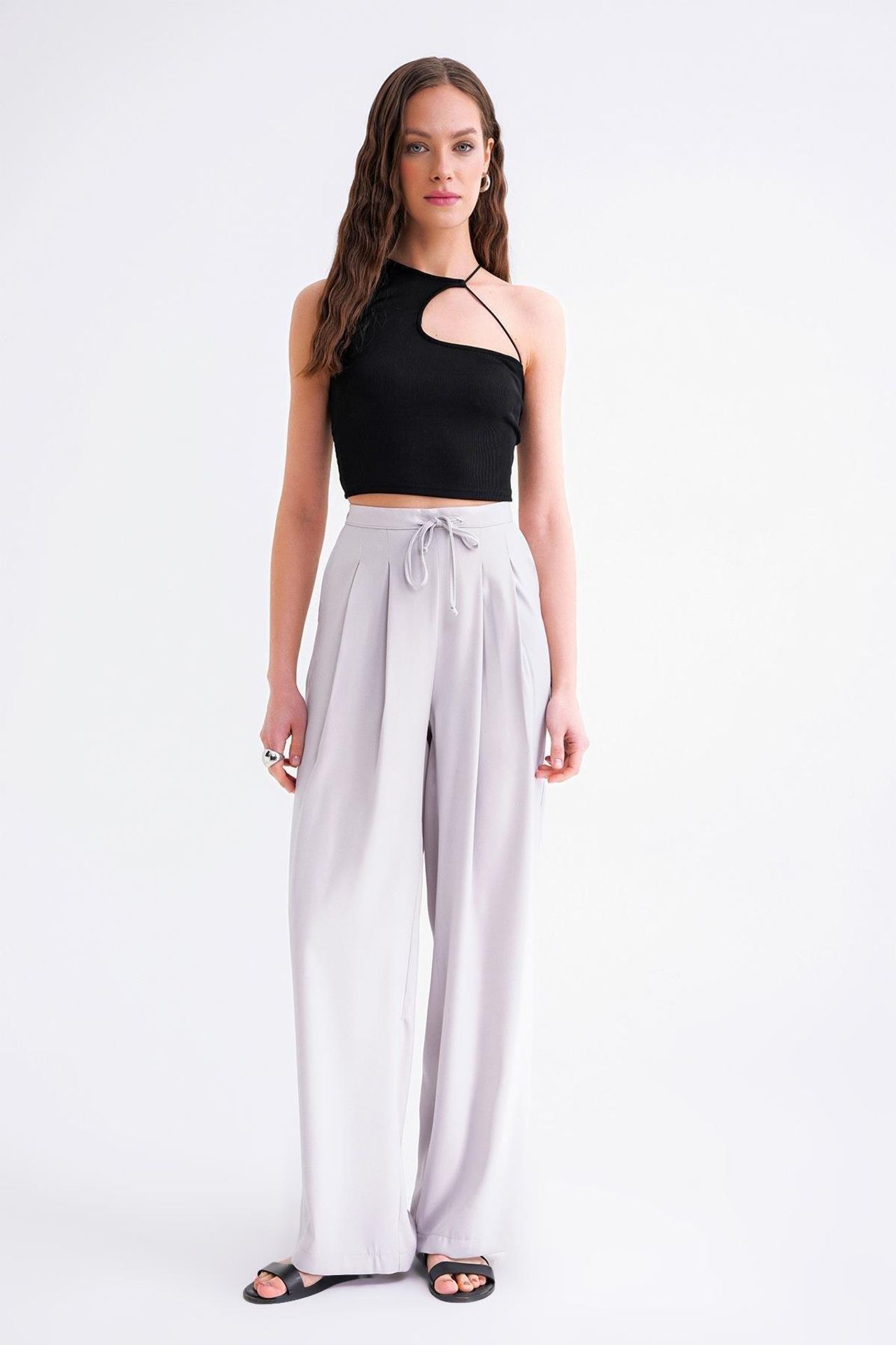 Mixray High Waist Pleated Palazzo Pants 4