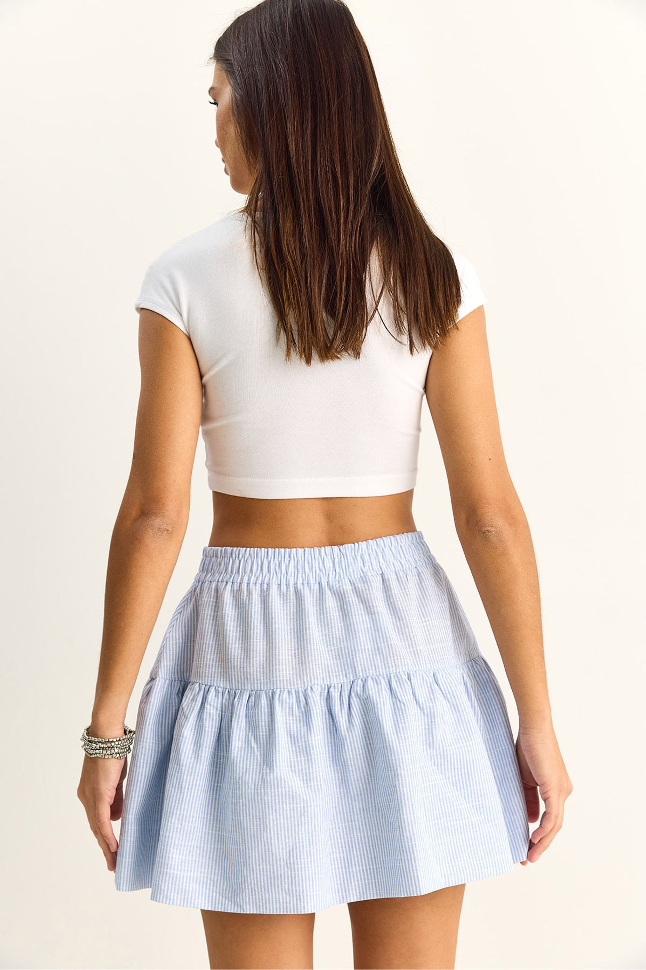 LUCCI High-Waist Striped Seersucker Mini Skirt 6