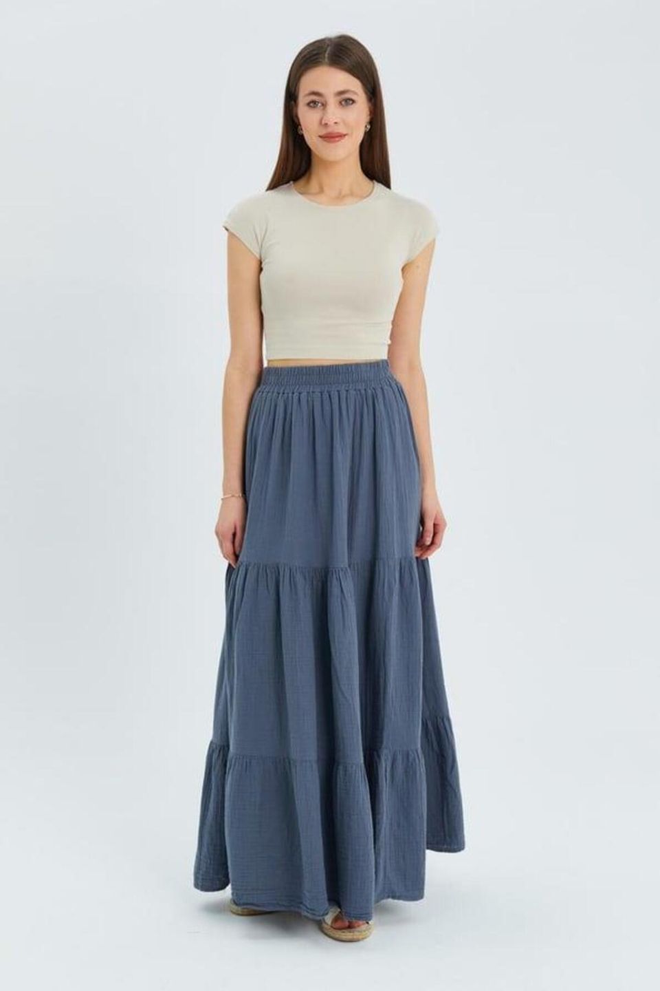 HiCCUP - Black Tiered Maxi Skirt With Side Slit Women