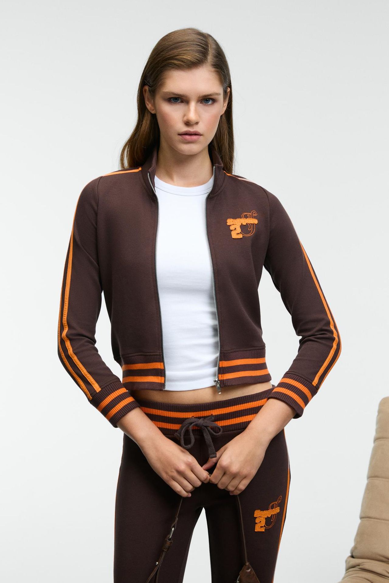 GRIMELANGE Crop Mandarin Collar Zipper Sweatshirt 3