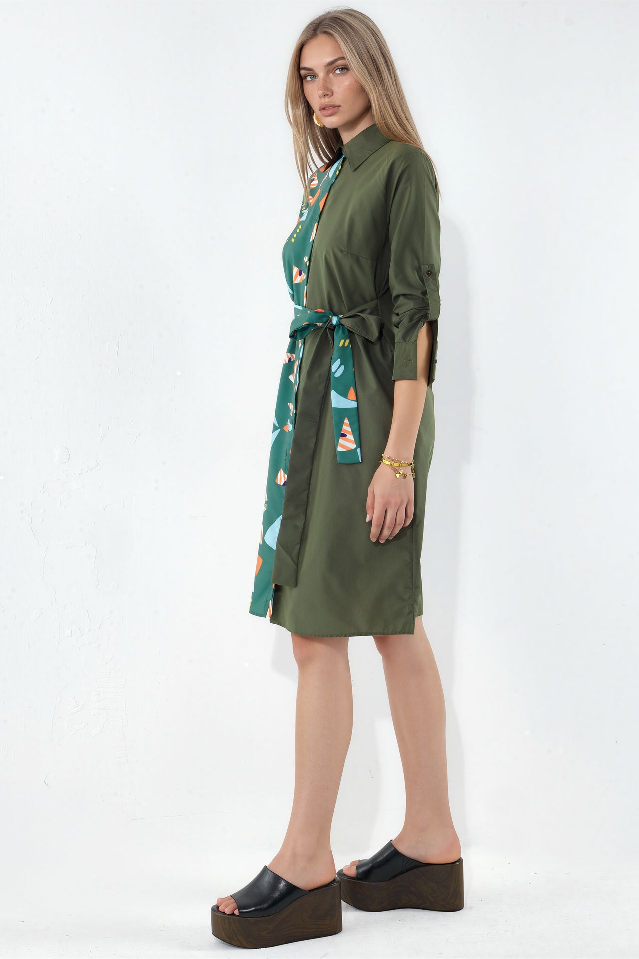 MSN Printed Mini Shirt Dress With Tie Detail 1