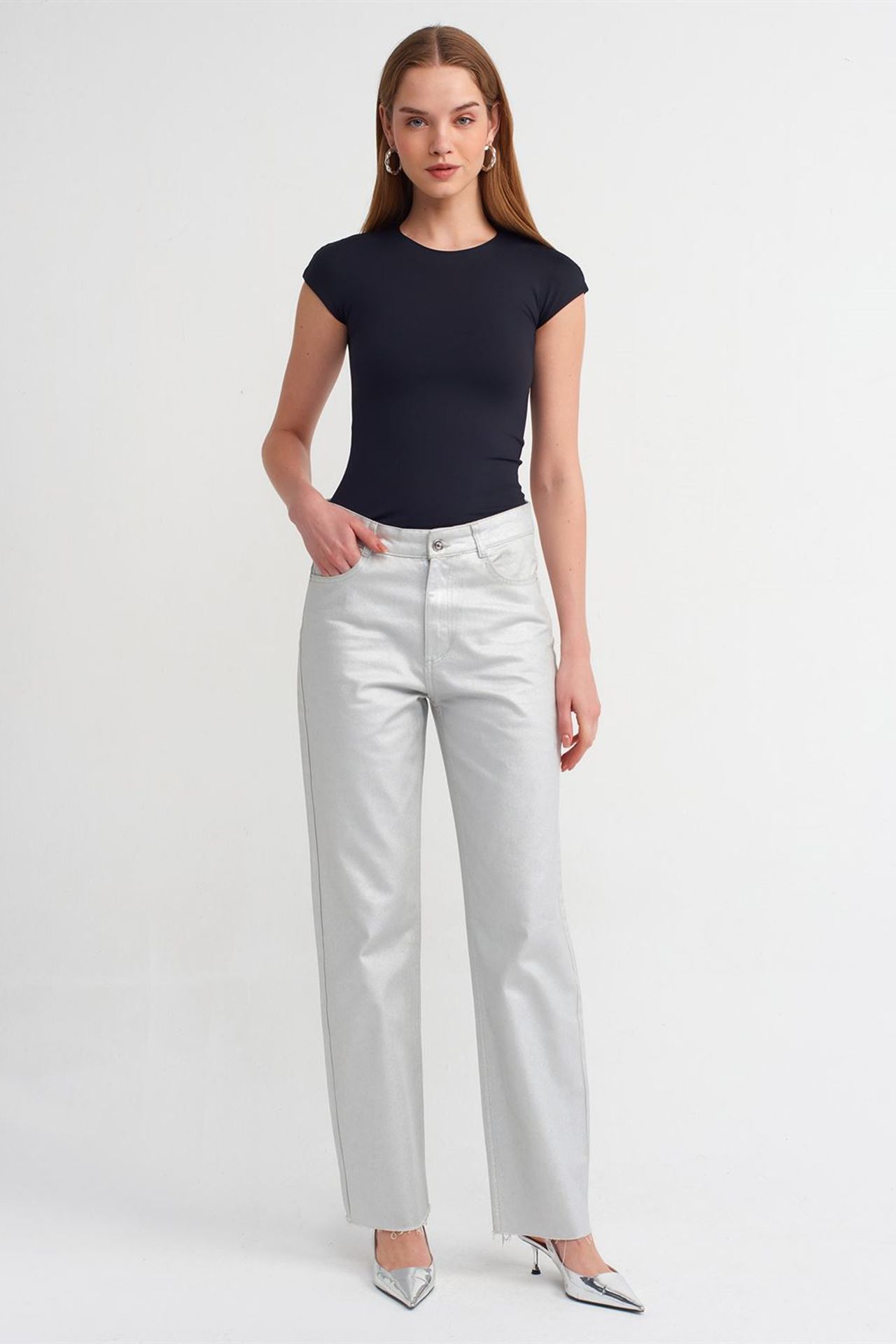 DILVIN Kadın Slim Fit Bisiklet Yaka Tişört 1