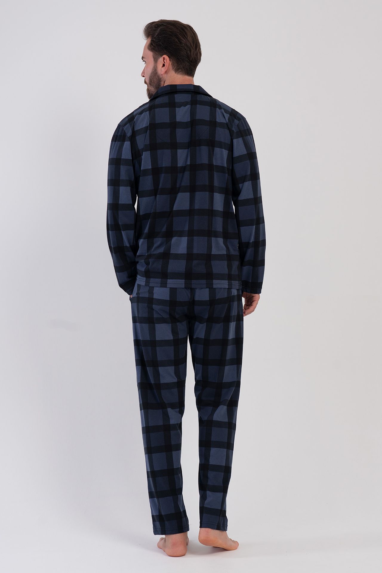 YAKE İki Parçalı Ekose Düğmeli Pijama Takımı 5