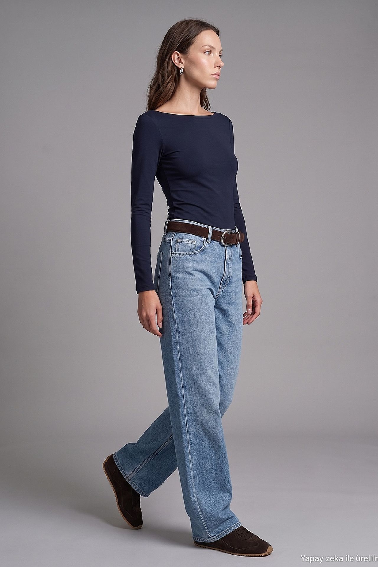 DILVIN Kadın Slim Fit Kayık Yaka Uzun Kollu Bluz 5