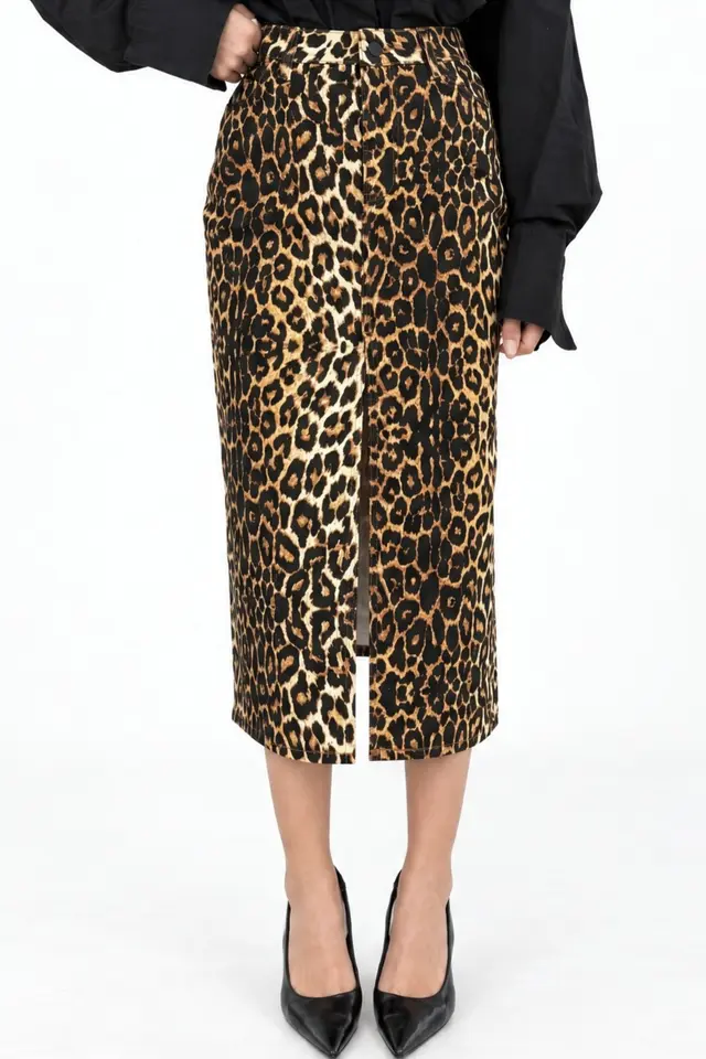 SQUALO High-Waist Leopard Midi Skirt