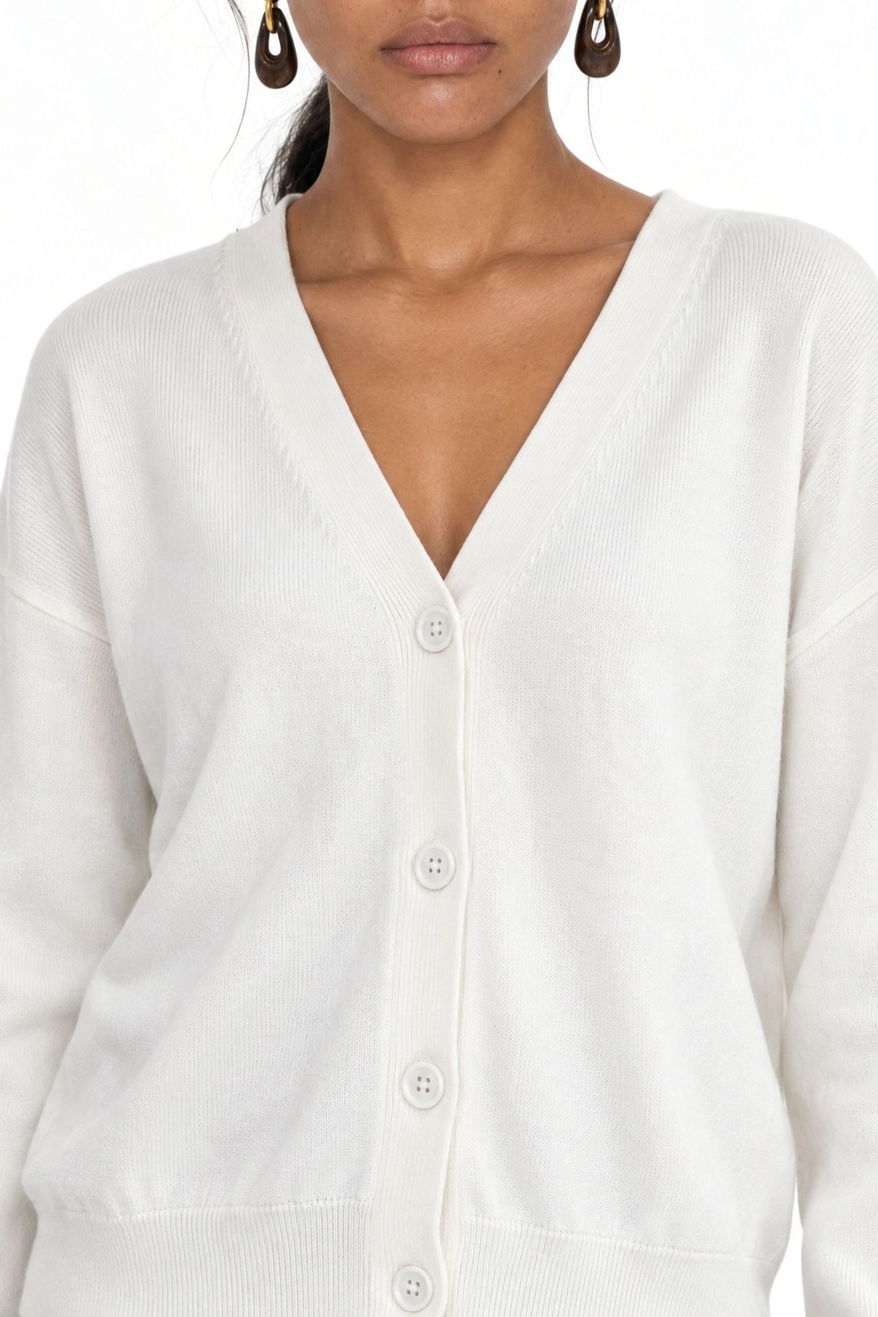 MIXRAY Long Ribbed Knitwear Cardigan with V-neck and Button Closure 3