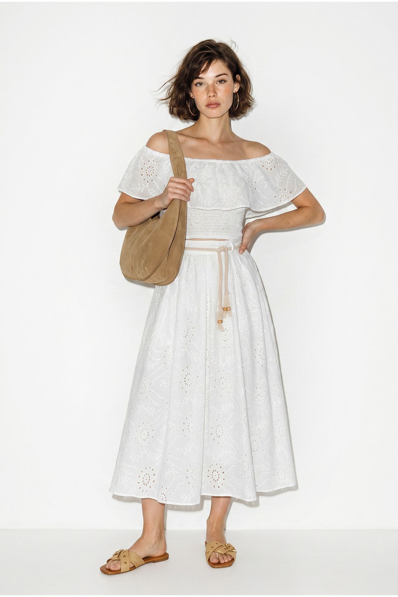 LUCCI Embroidered Off-shoulder Blouse And Midi Skirt Set 4