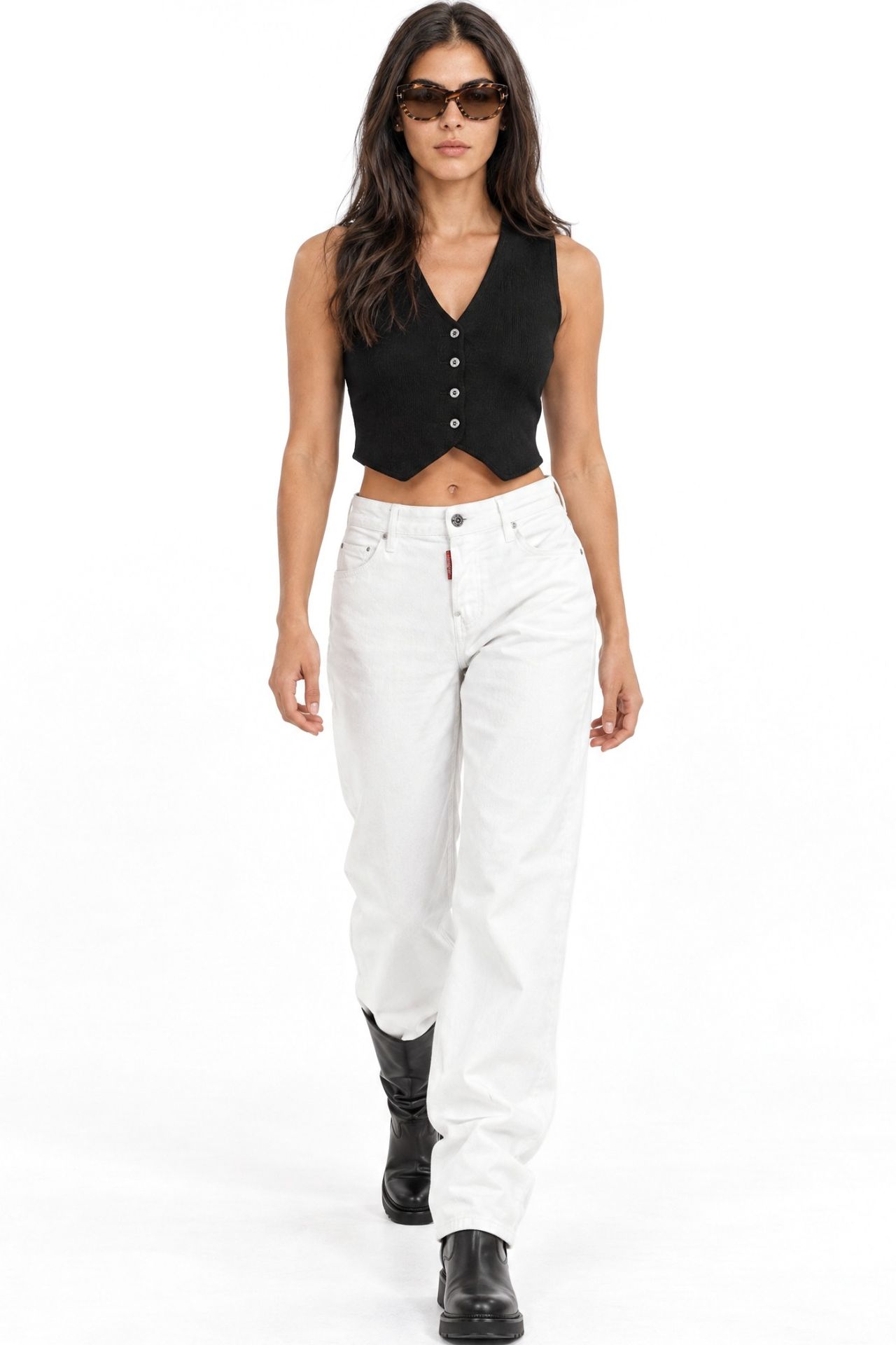 Mixray V-Neck Buttoned Crop Vest 3