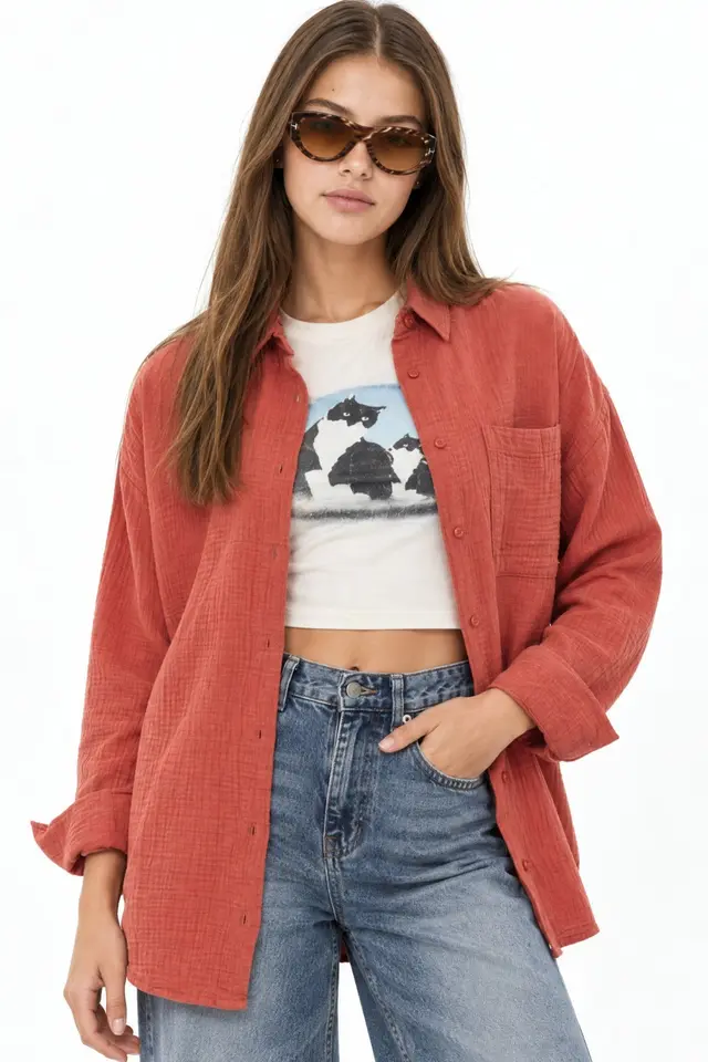Mixray Oversized Muslin Basic Shirt