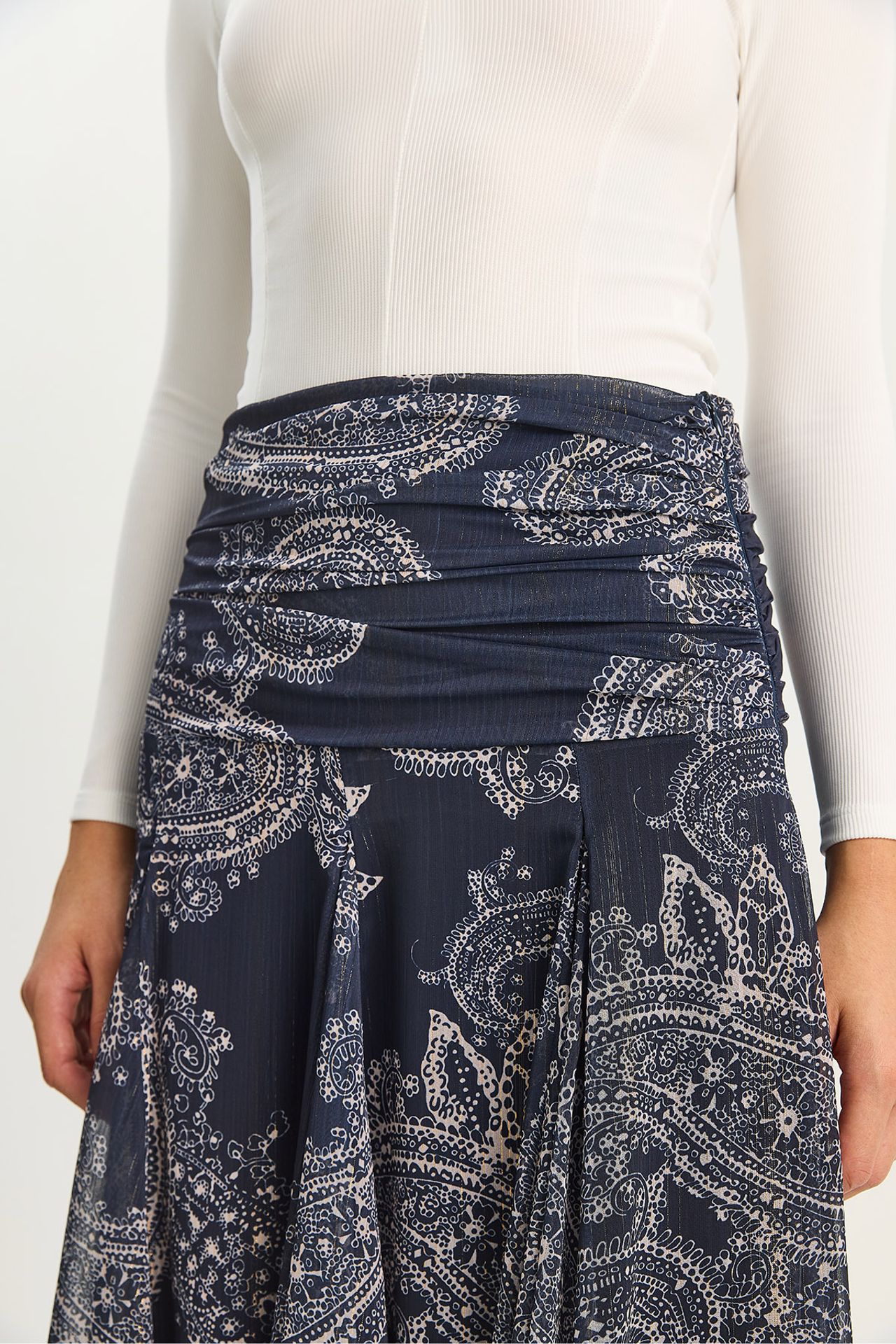 LUCCI High Waist Ethnic Print Midi Skirt 5
